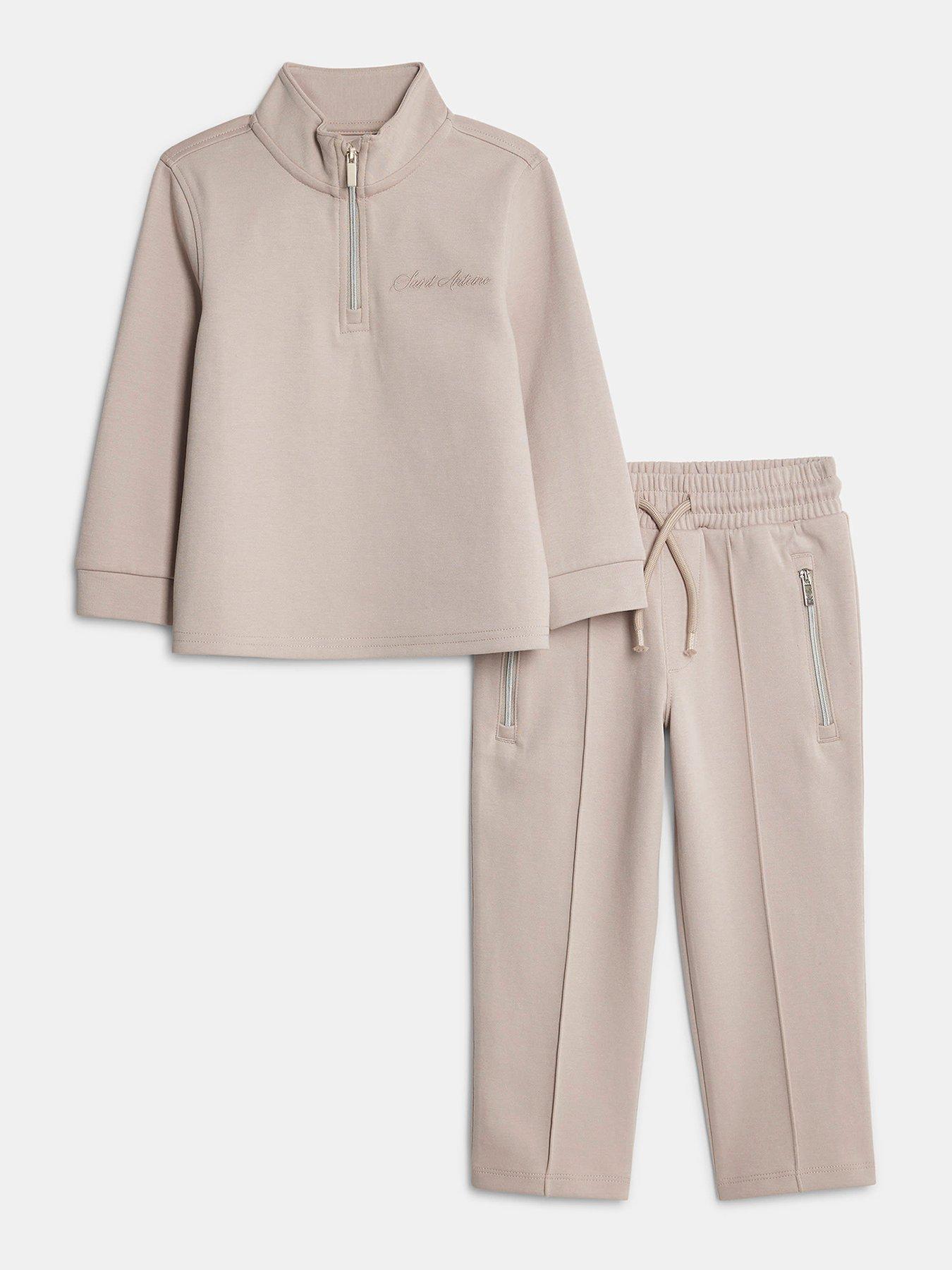 river-island-mini-mini-boys-zip-funnel-neck-top-set-beige