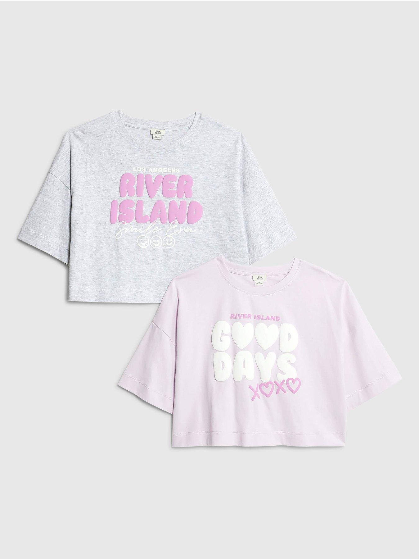 River Island Older Girls 2 Pack Crop Tops - Purple