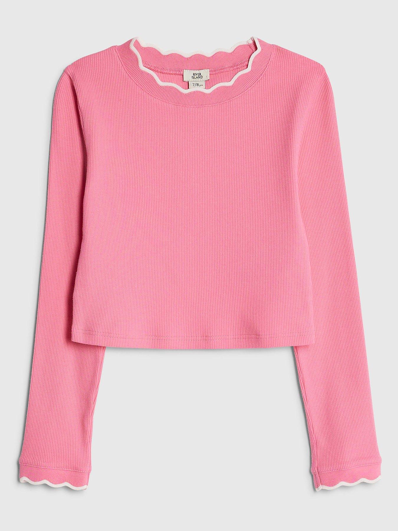 River Island Older Girls Scallop Trim Long Sleeved Top - Pink