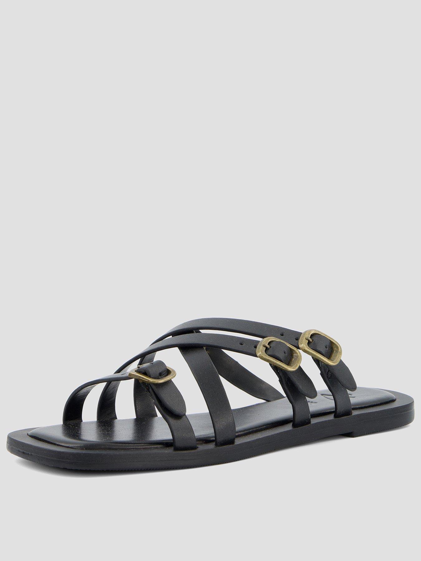 The Very Collection Wide Fit Leather Strappy Sandal - Black