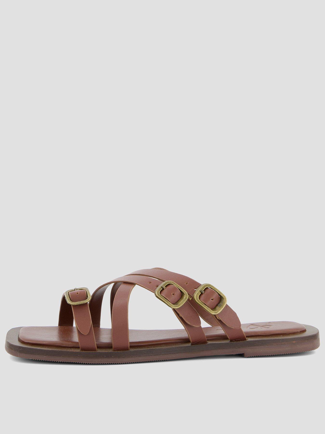The Very Collection Wide Fit Leather Strappy Sandal With Buckles - Gold