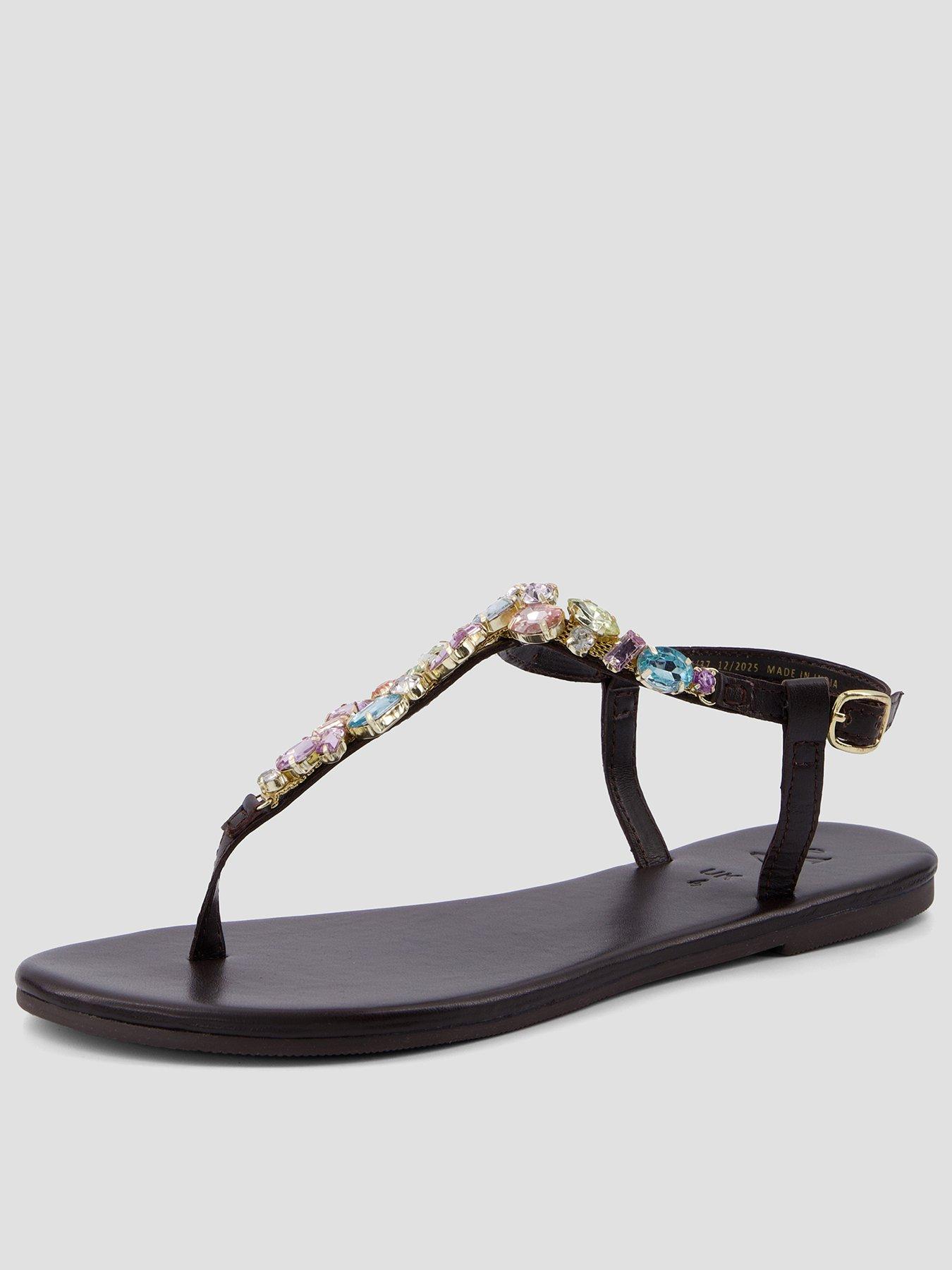 Image 2 of 6 of The Very Collection Embellished Toe Post Leather Sandal - Chocolate