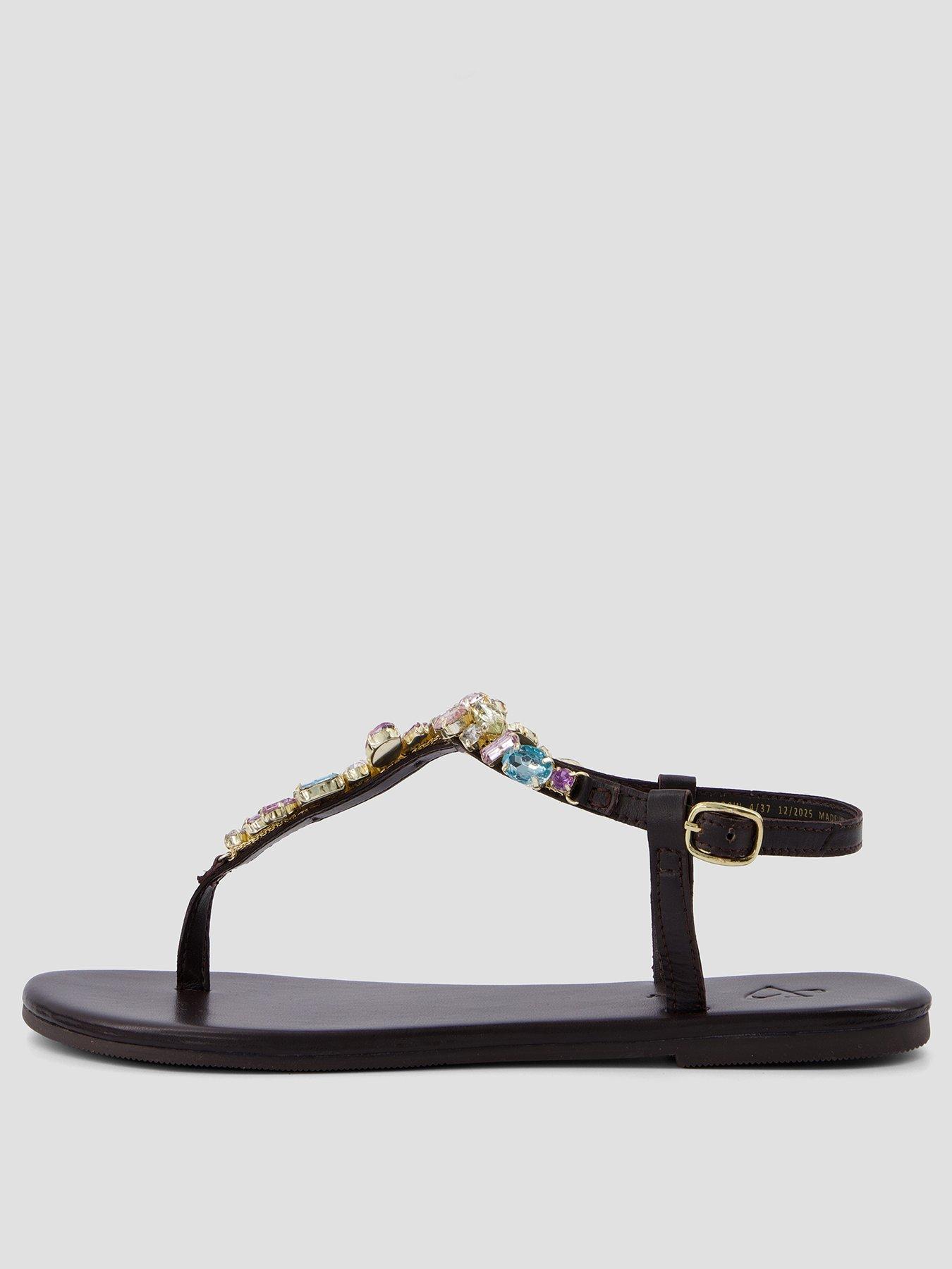 Image 3 of 6 of The Very Collection Embellished Toe Post Leather Sandal - Chocolate