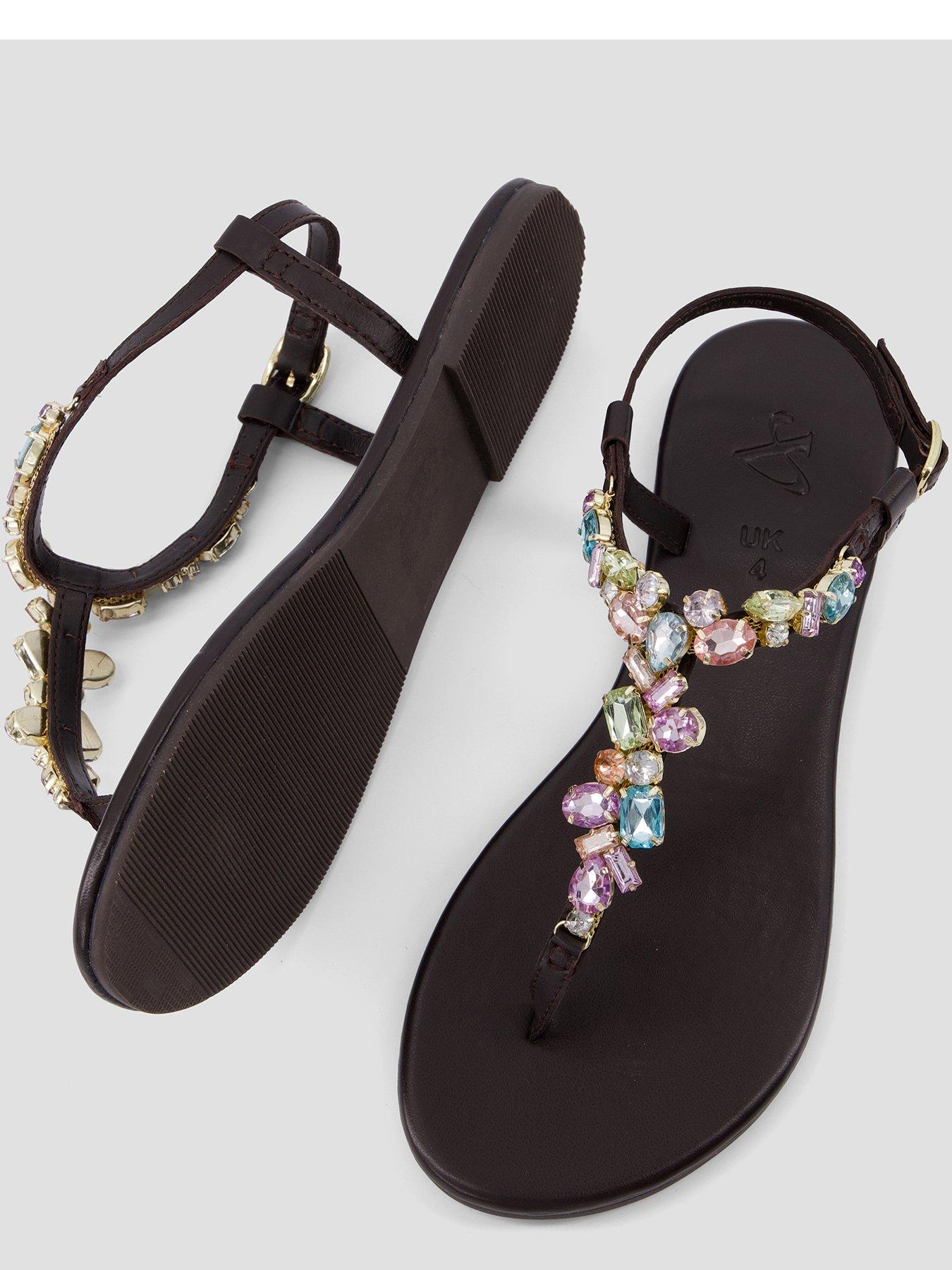 Image 4 of 6 of The Very Collection Embellished Toe Post Leather Sandal - Chocolate
