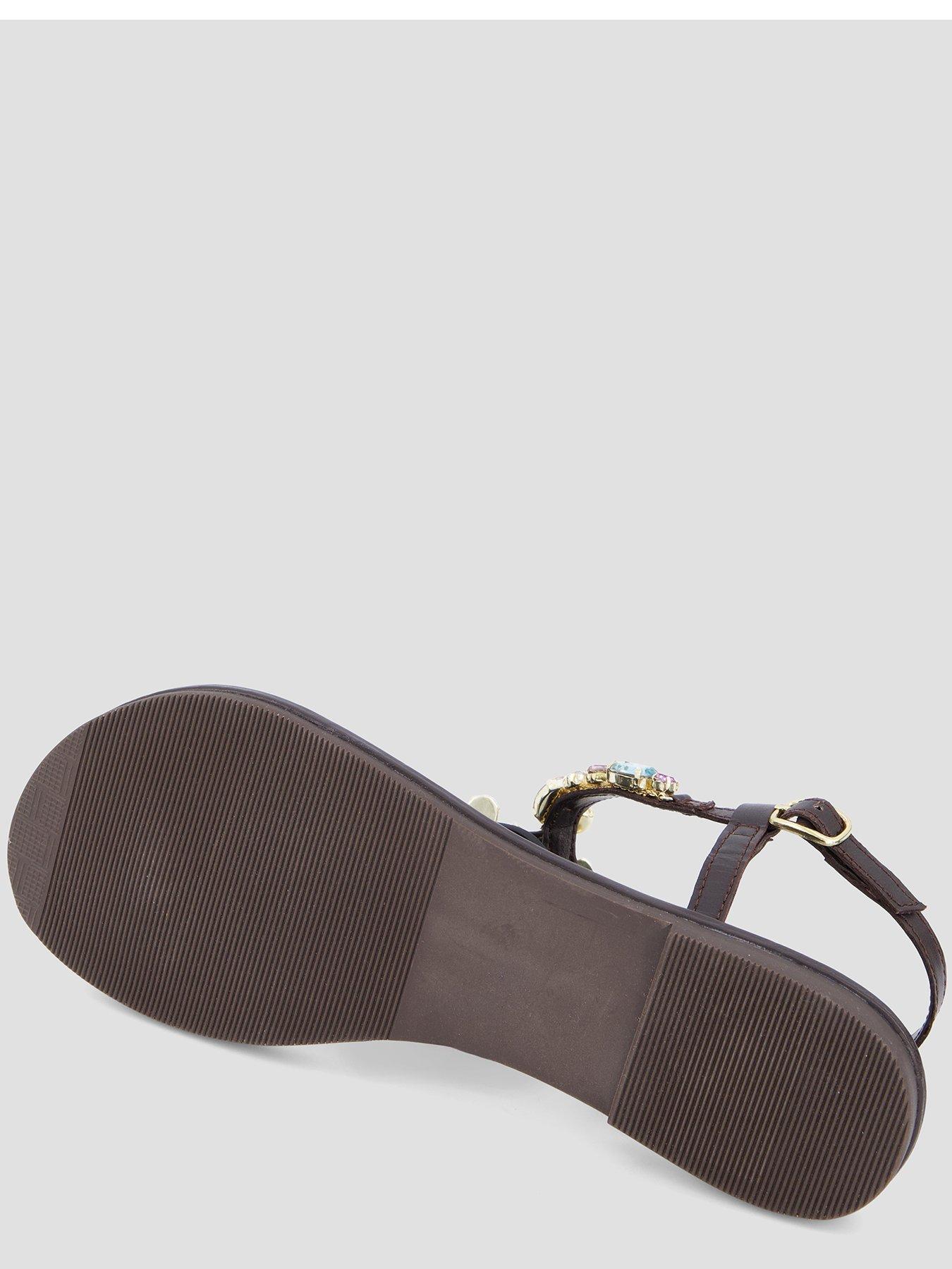 Image 5 of 6 of The Very Collection Embellished Toe Post Leather Sandal - Chocolate