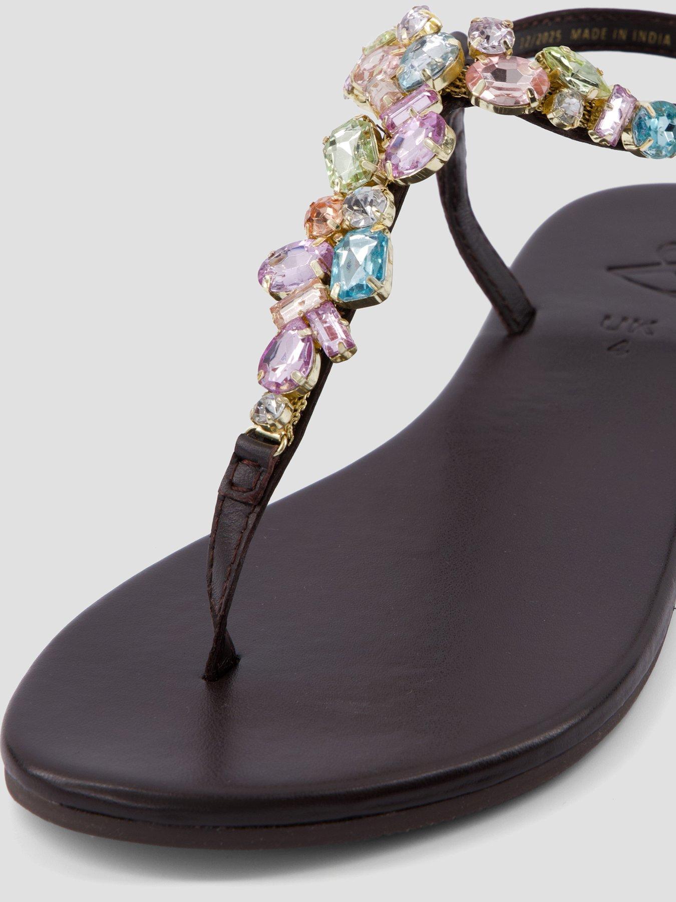 Image 6 of 6 of The Very Collection Embellished Toe Post Leather Sandal - Chocolate