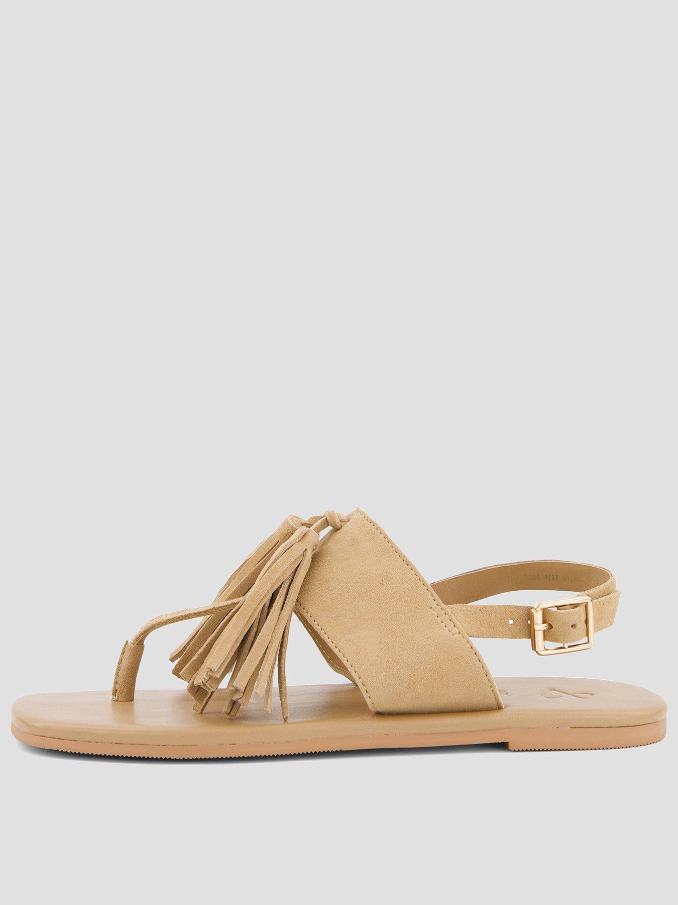 The Very Collection Suede Thong Sandals With Tassle Detail - Taupe