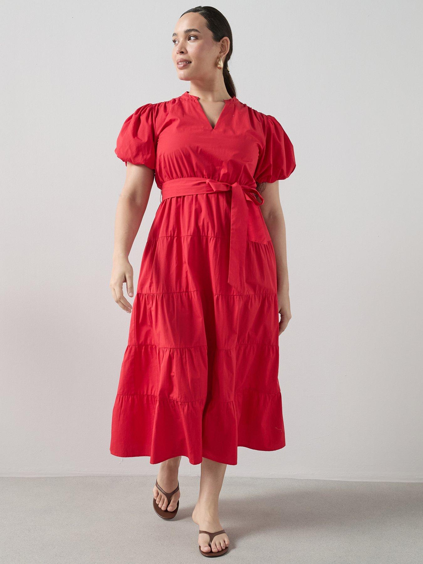 The Very Collection Curve Tiered Cotton Midi Dress - Red