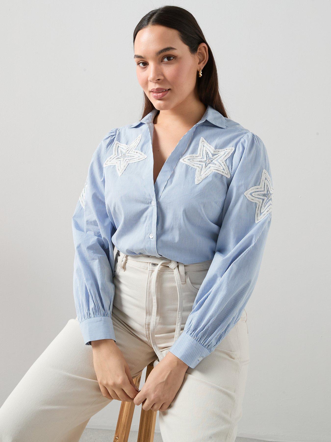 Image 1 of 6 of The Very Collection Curve Applique Stripe Shirt - Multi