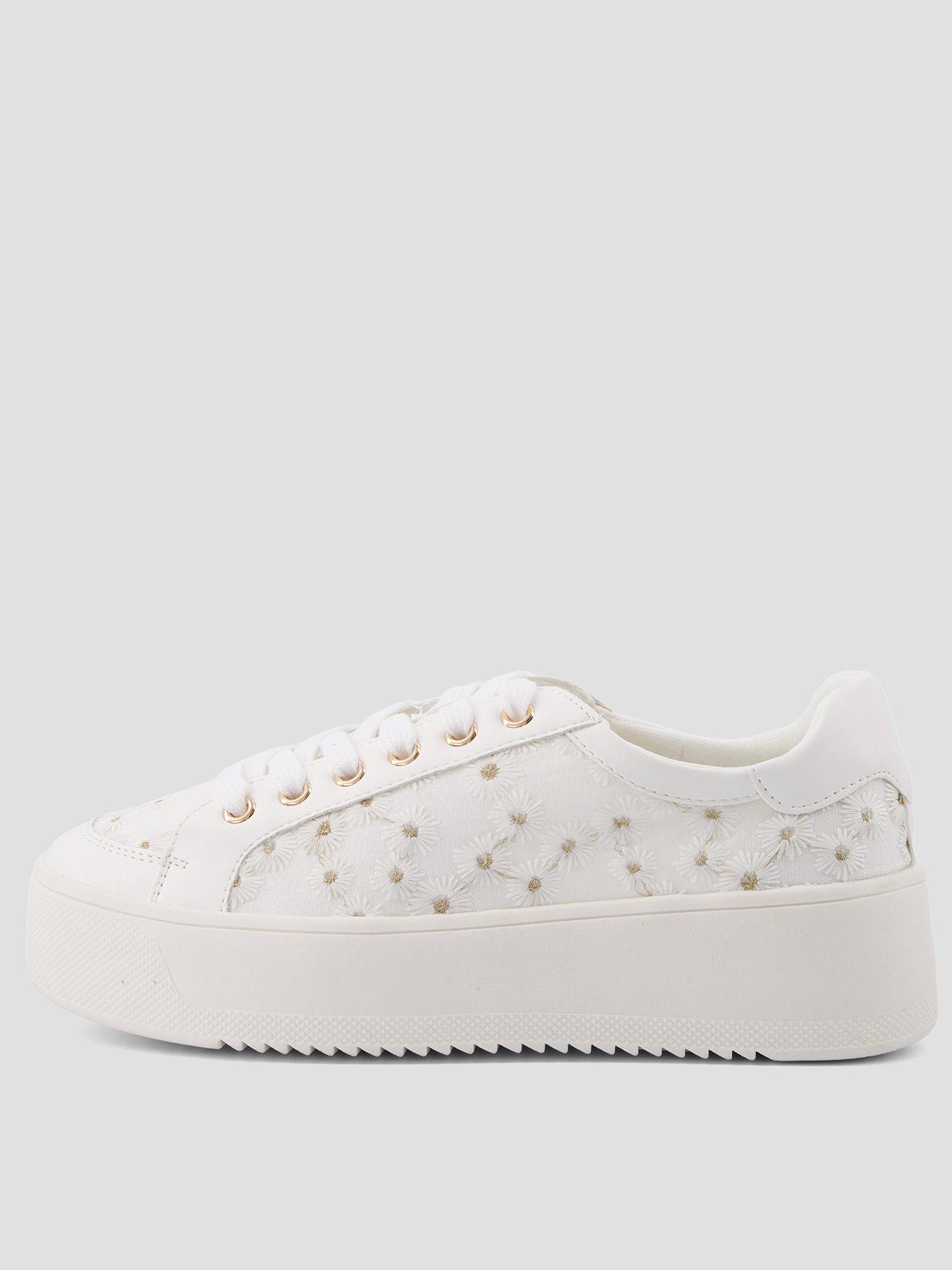 Image 1 of 7 of The Very Collection Wide Fit Flatform Trainer With Daisy - White