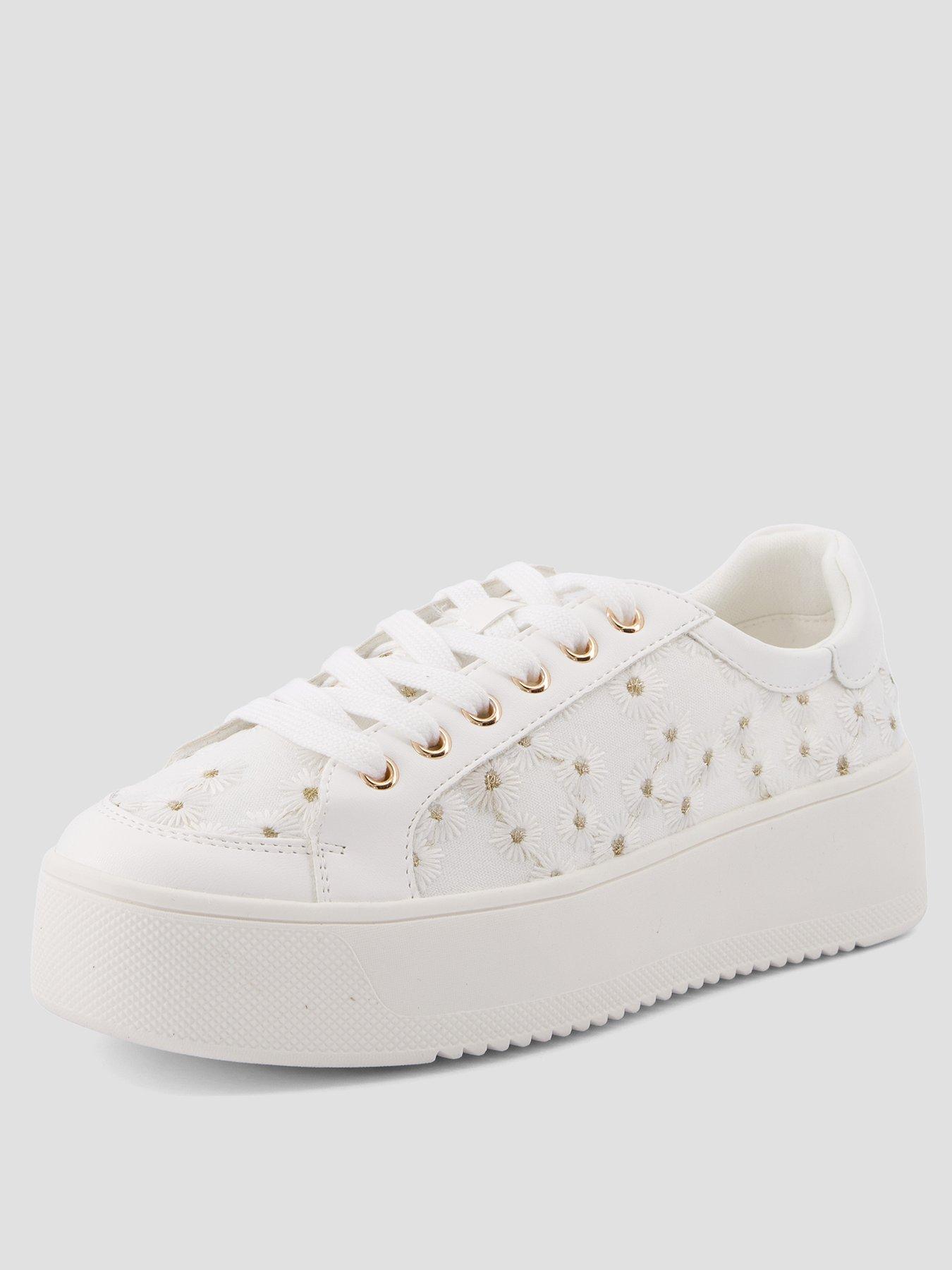 Image 2 of 7 of The Very Collection Wide Fit Flatform Trainer With Daisy - White
