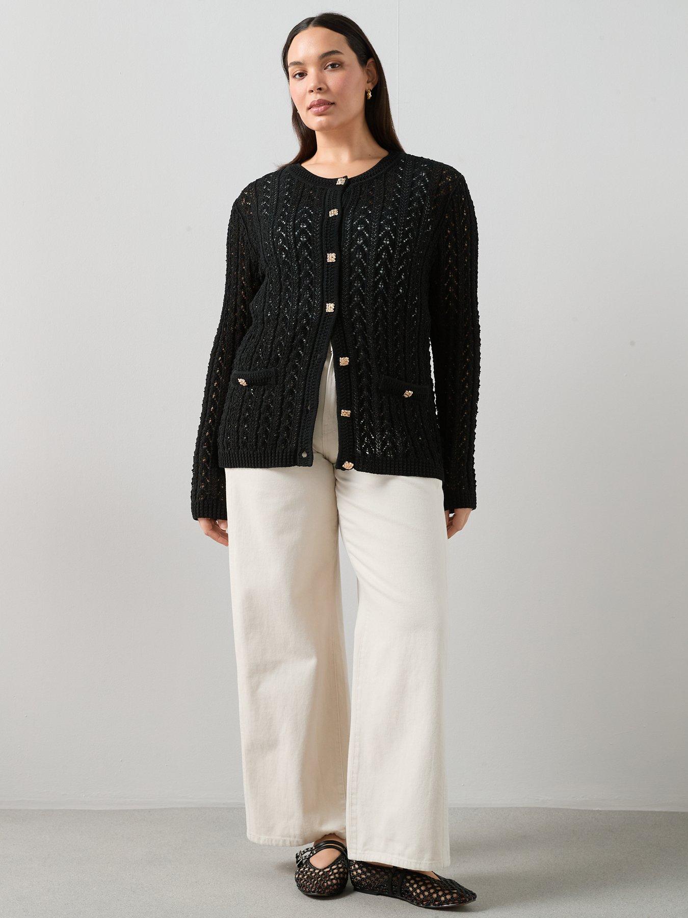 Image 3 of 6 of The Very Collection Curve Button Detail Cardigan - Black