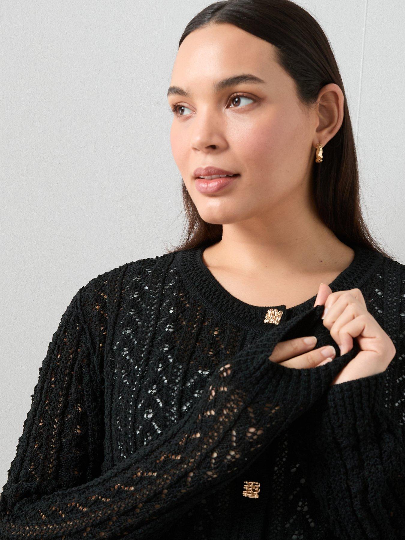 Image 4 of 6 of The Very Collection Curve Button Detail Cardigan - Black
