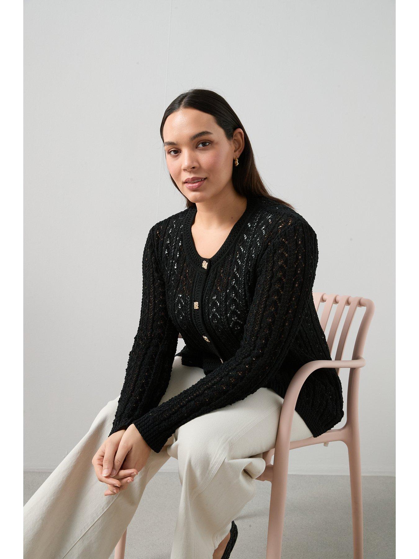 Image 5 of 6 of The Very Collection Curve Button Detail Cardigan - Black
