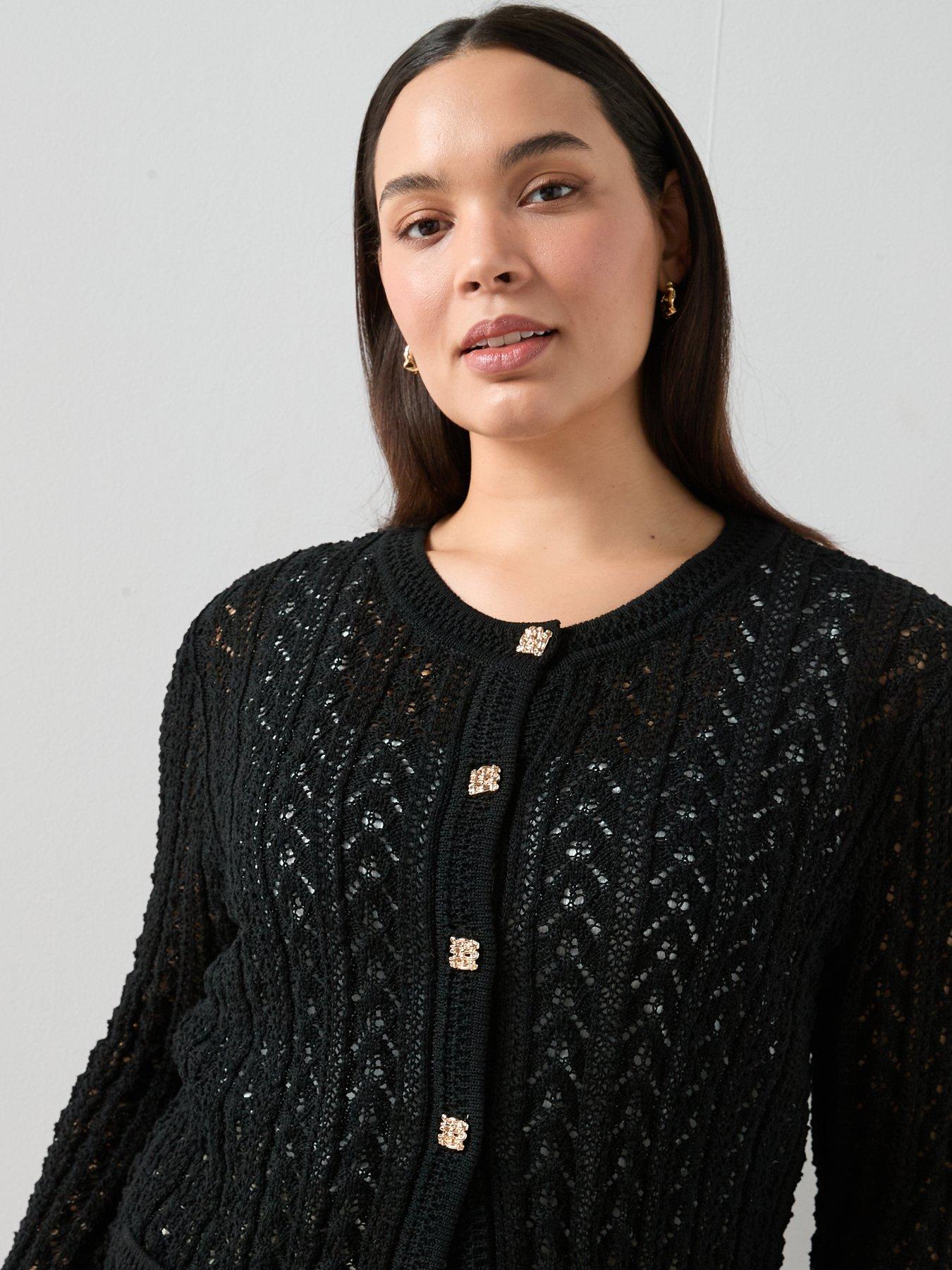 Image 6 of 6 of The Very Collection Curve Button Detail Cardigan - Black