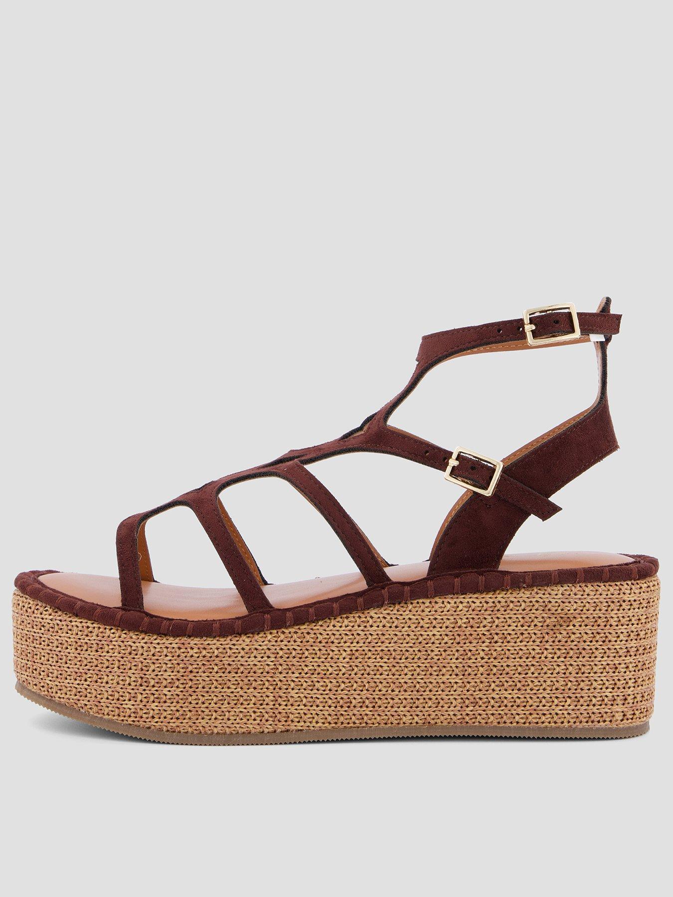 The Very Collection Gladiator Wedge Sandals - Brown