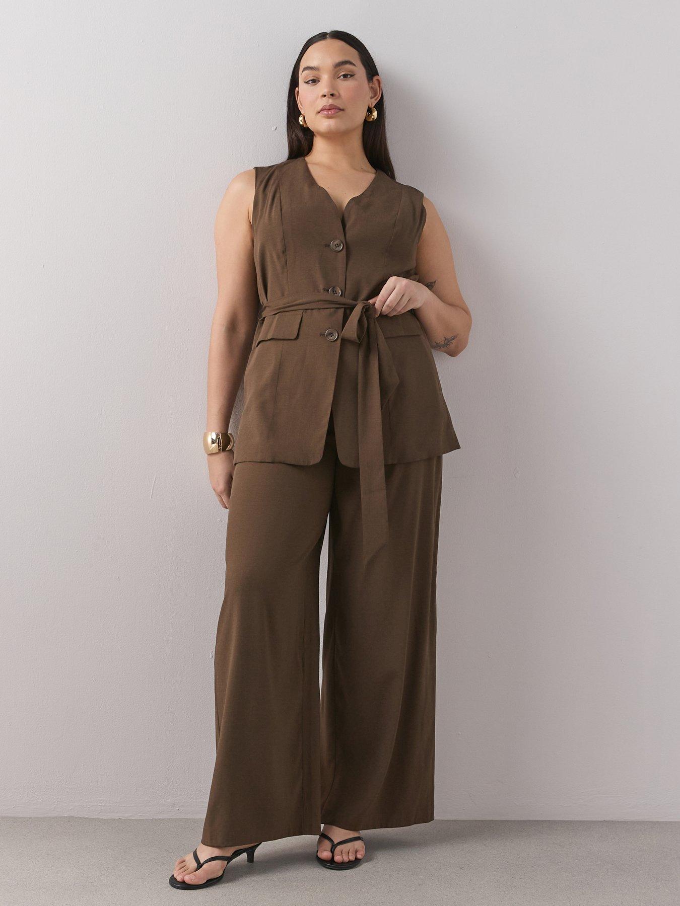 The Very Collection Curve Longline Linen Waistcoat - Brown