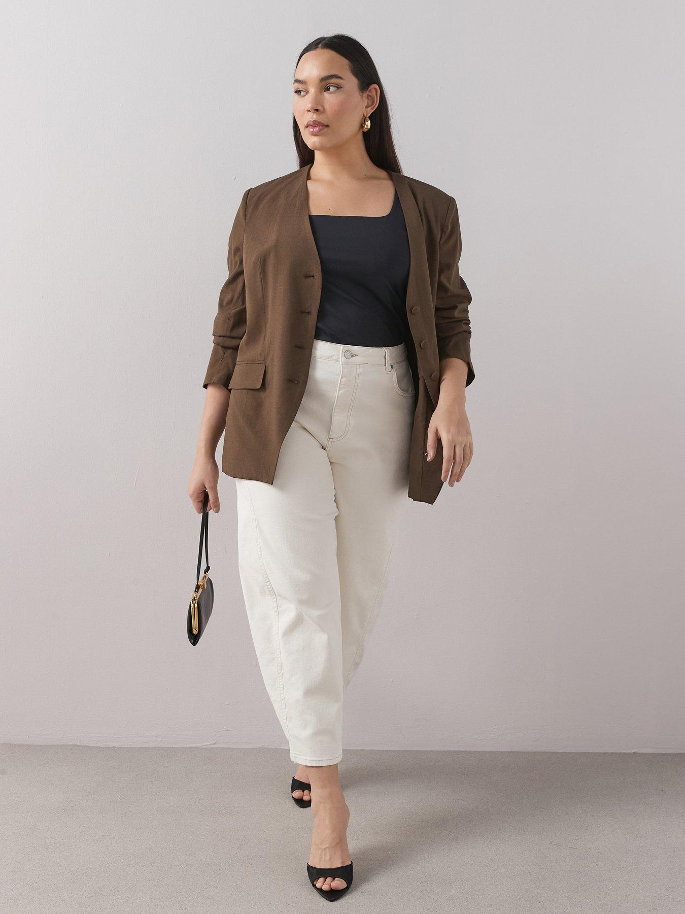The Very Collection Curve Cinched Waist Collarless Blazer - Brown