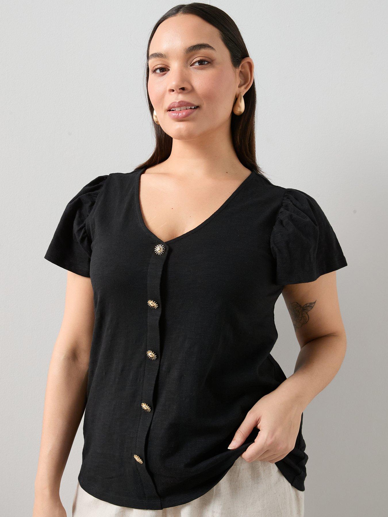 Image 1 of 6 of The Very Collection Curve Frill Sleeve Button Through Top