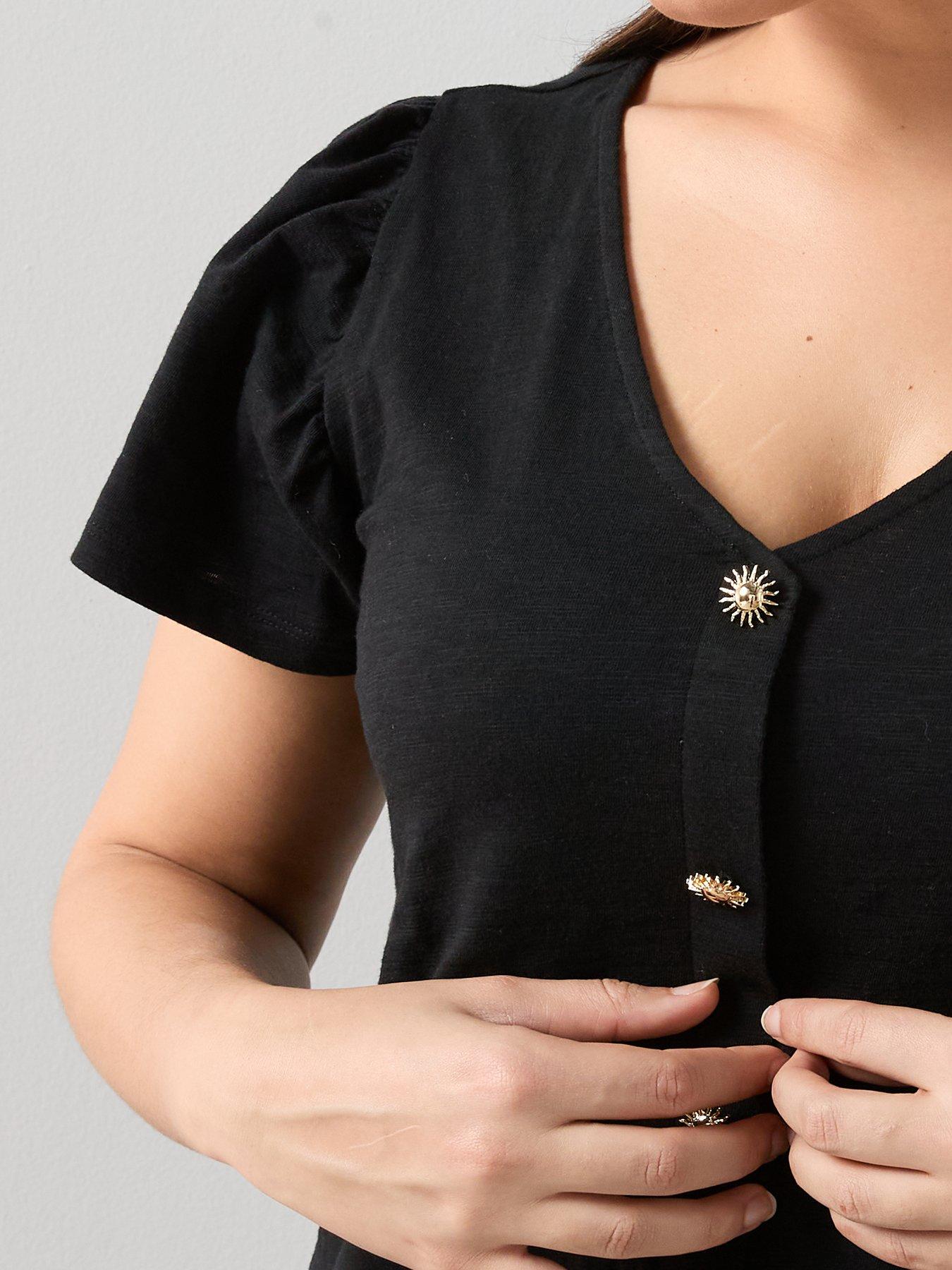 the-very-collection-curve-frill-sleeve-button-through-topoutfit