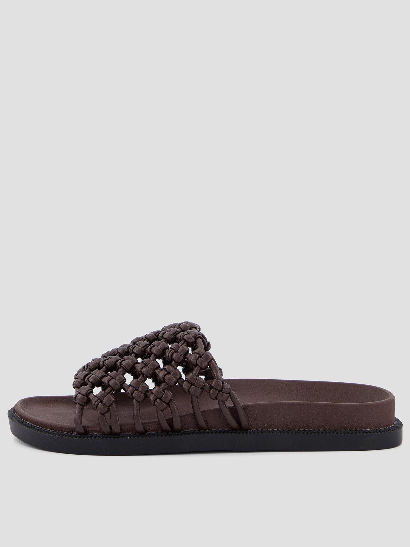The Very Collection Wide Fit Woven Footbed Slider - Brown