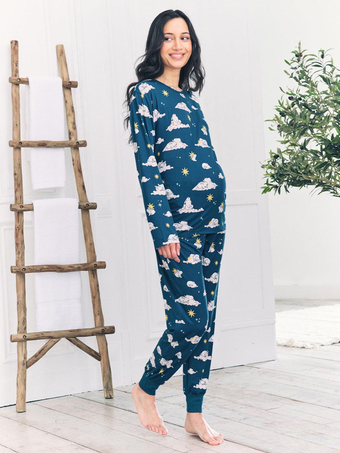 CHELSEA PEERS Chelsea Peers Maternity Long Sleeve Crew Neck Set With Sleeping Bunny Print In Polyester