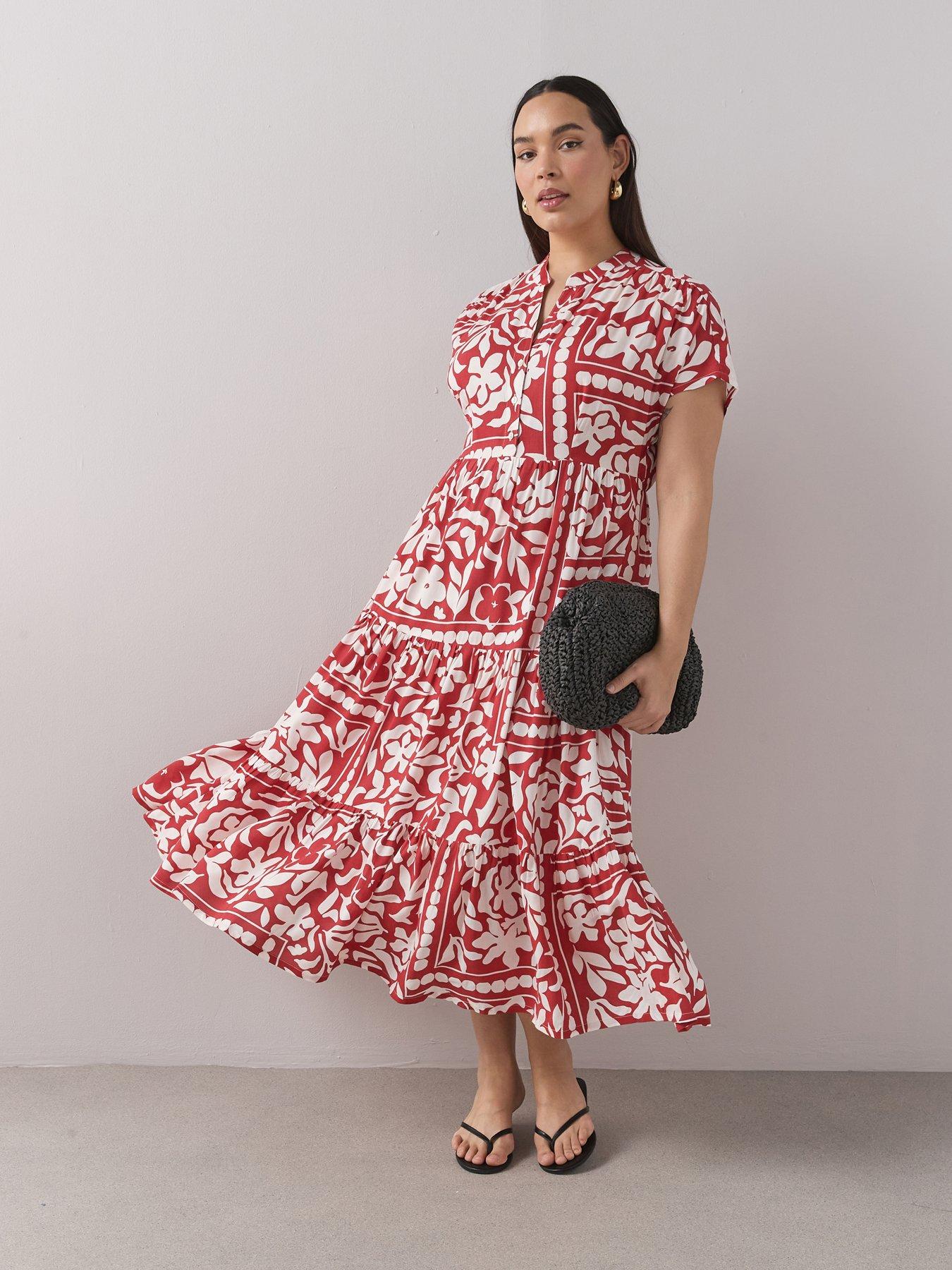 Image 1 of 6 of The Very Collection Curve Tiered Printed Midi Dress - Multi