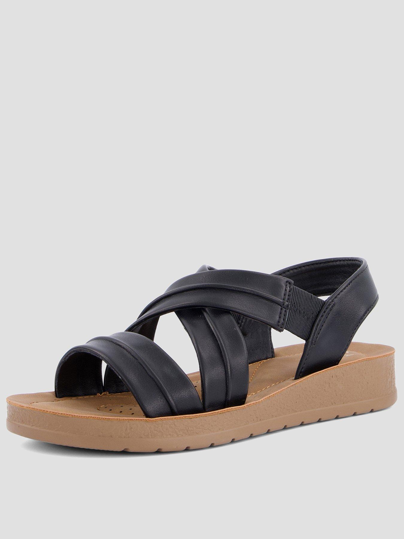 Image 1 of 7 of The Very Collection Comfort Flat Sandal With Cross Strap - Black