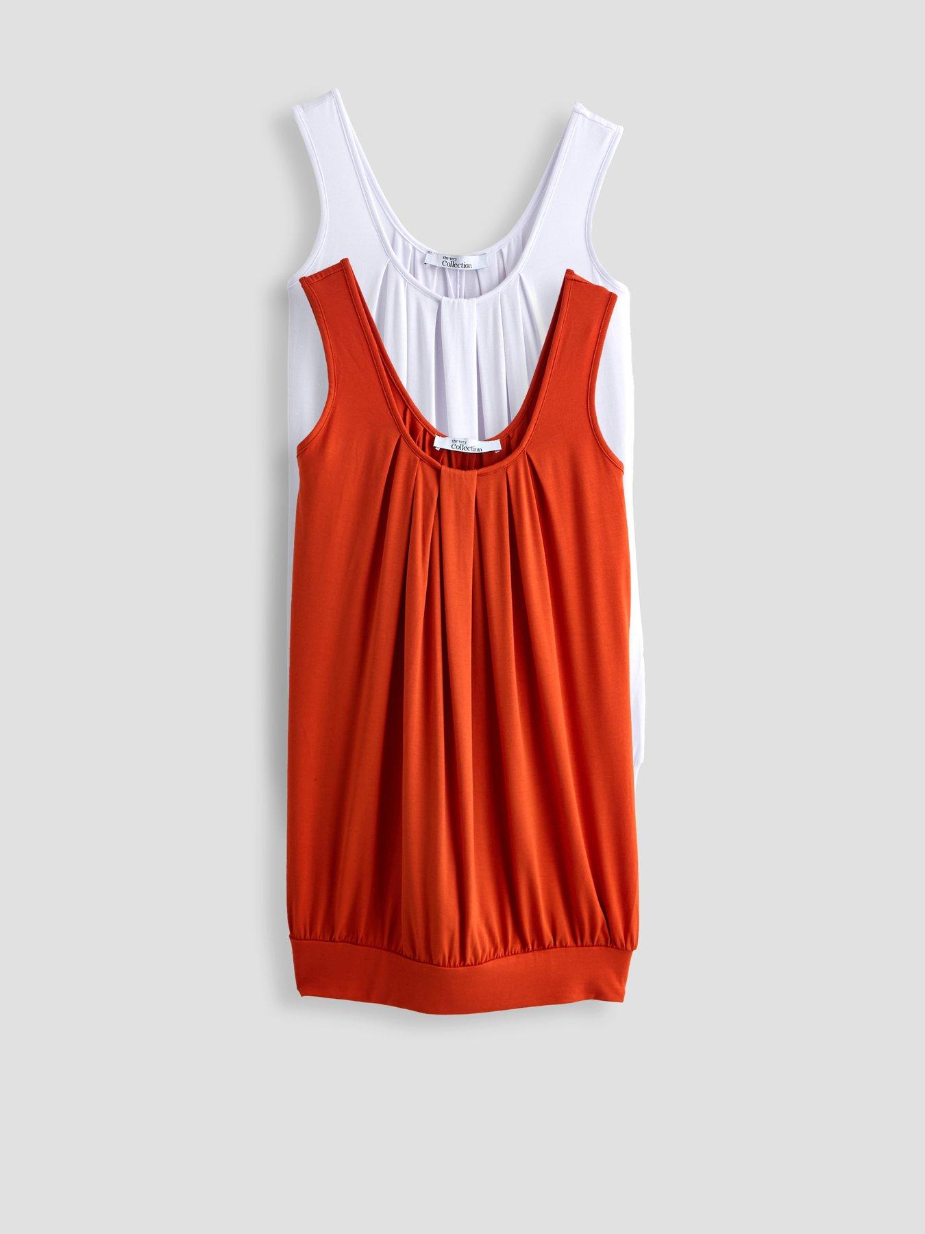 The Very Collection Curve 2 Pack Banded Hem Vest - White/Orange