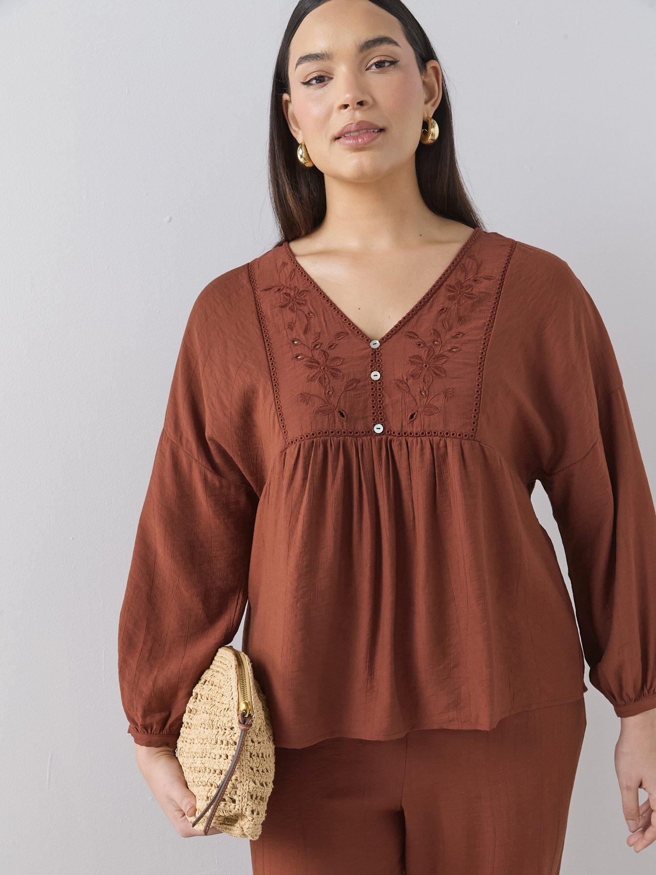 The Very Collection Curve Curve Embroidered V Neck Blouse Co-ord