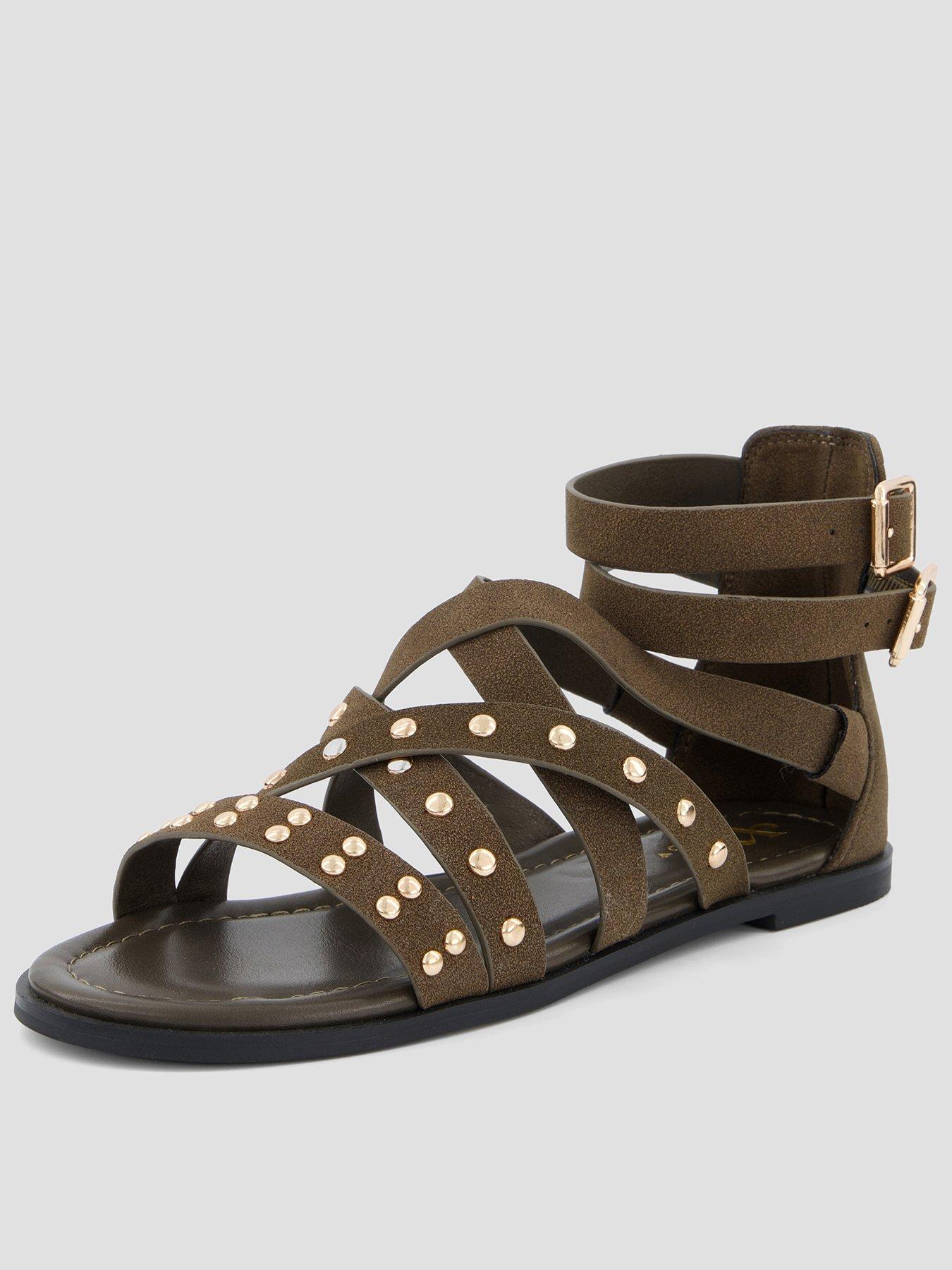 The Very Collection Wide Fit Studded Gladiator Sandal - Khaki