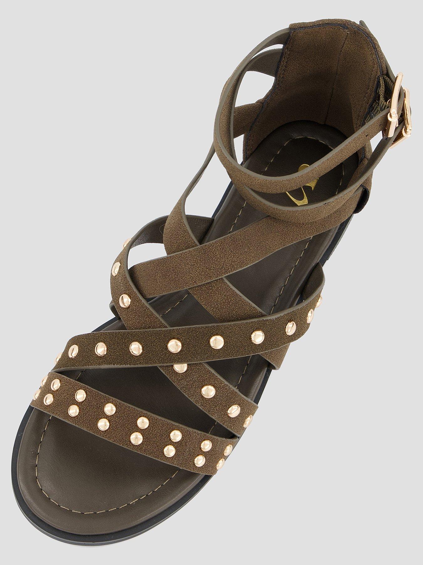 Image 3 of 6 of The Very Collection Wide Fit Studded Gladiator Sandal - Green