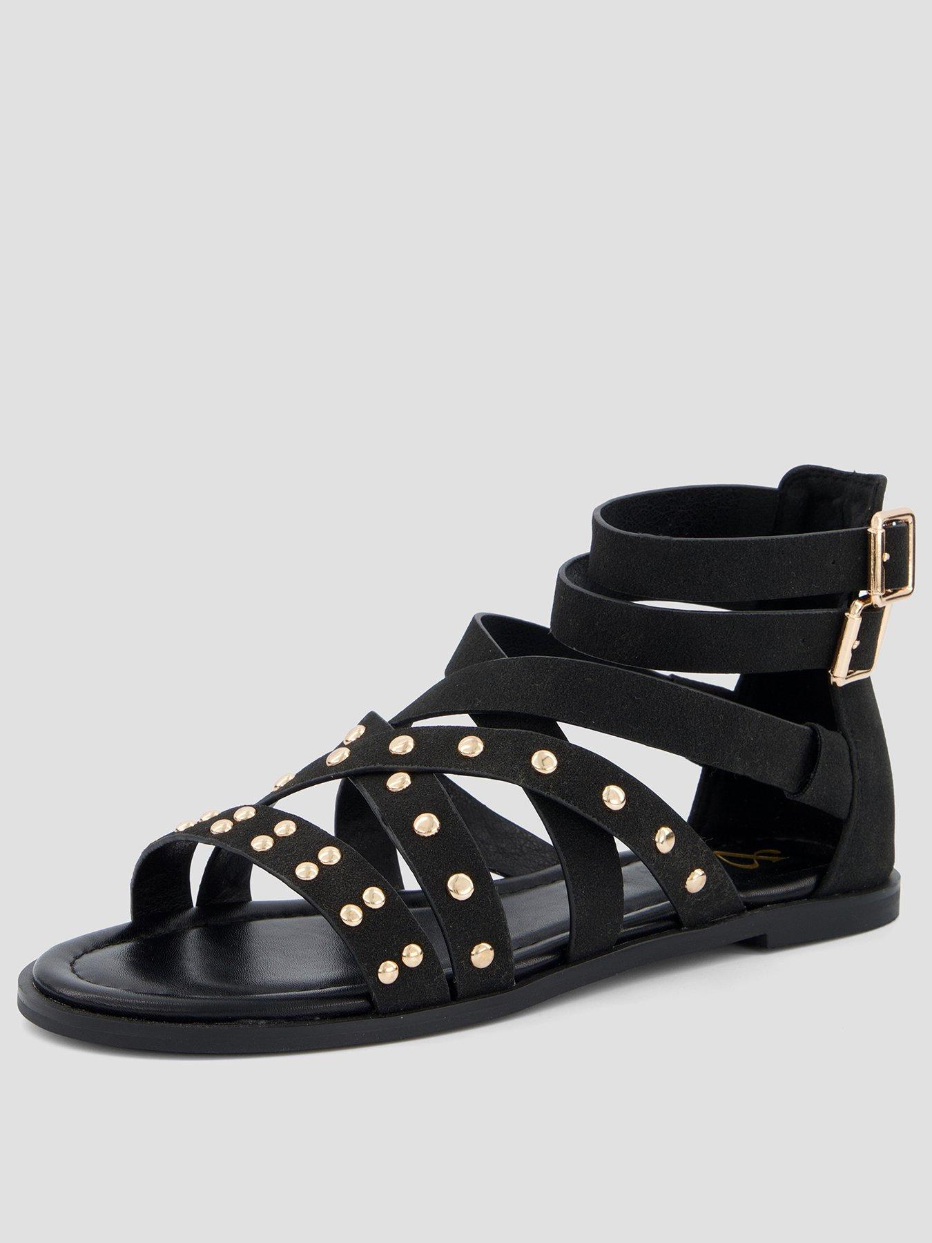 Image 2 of 7 of The Very Collection Wide Fit Studded Gladiator Sandal - Black