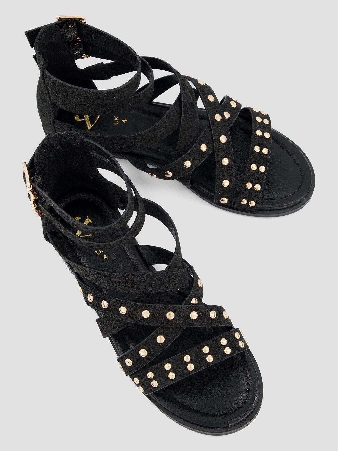Image 3 of 7 of The Very Collection Wide Fit Studded Gladiator Sandal - Black