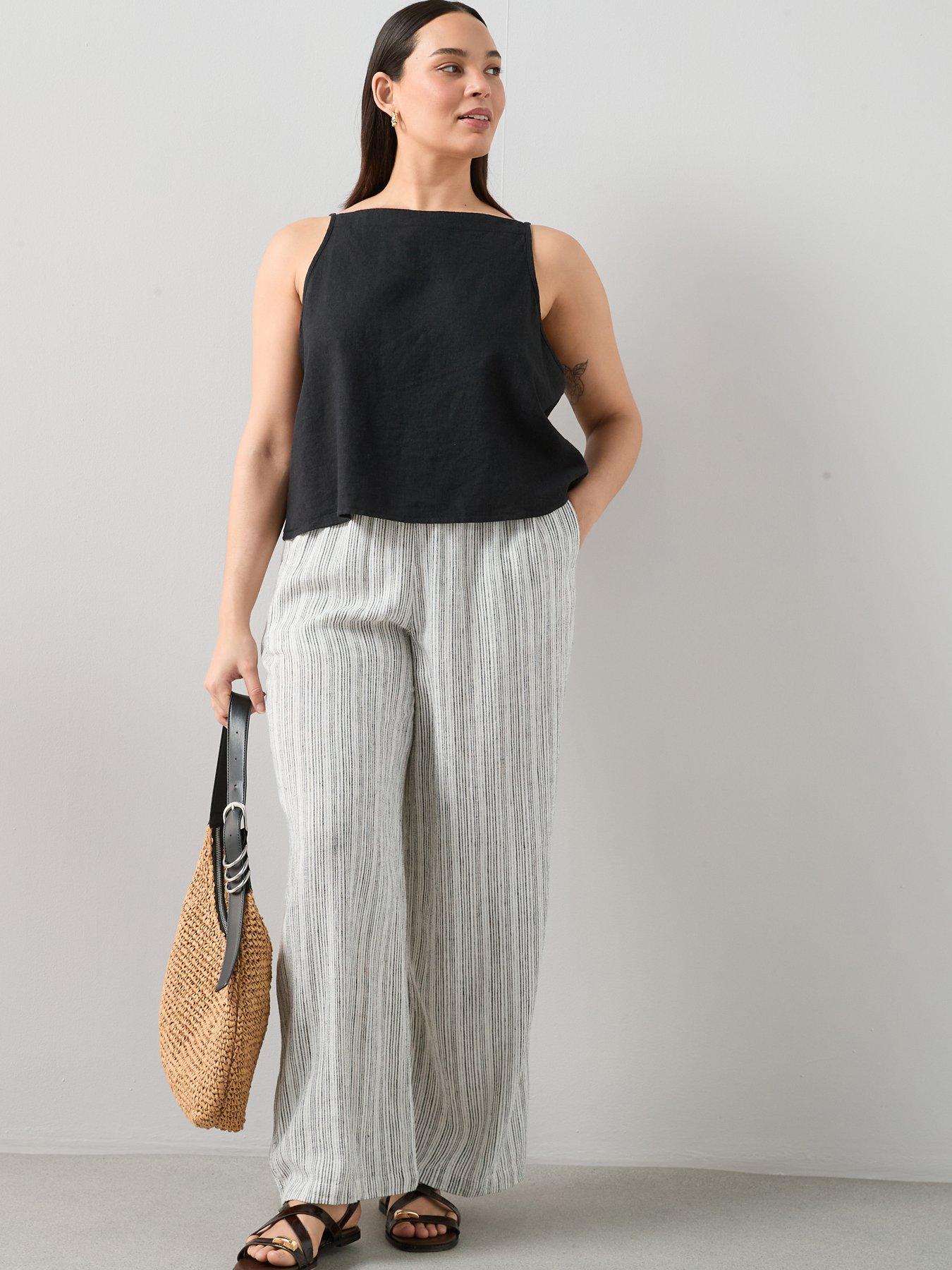The Very Collection Curve Stripe Linen Wide Leg Trouser