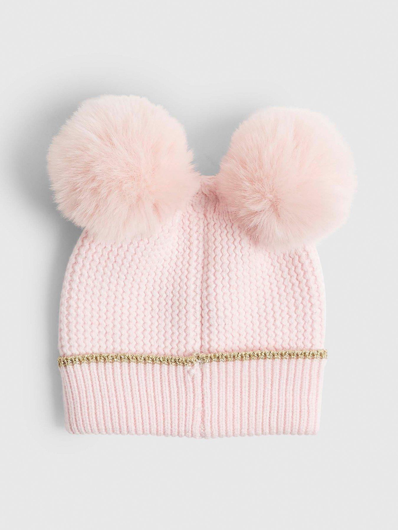 Image 2 of 4 of River Island Mini Girls Rosebud Pom Beanie Hat - Pink