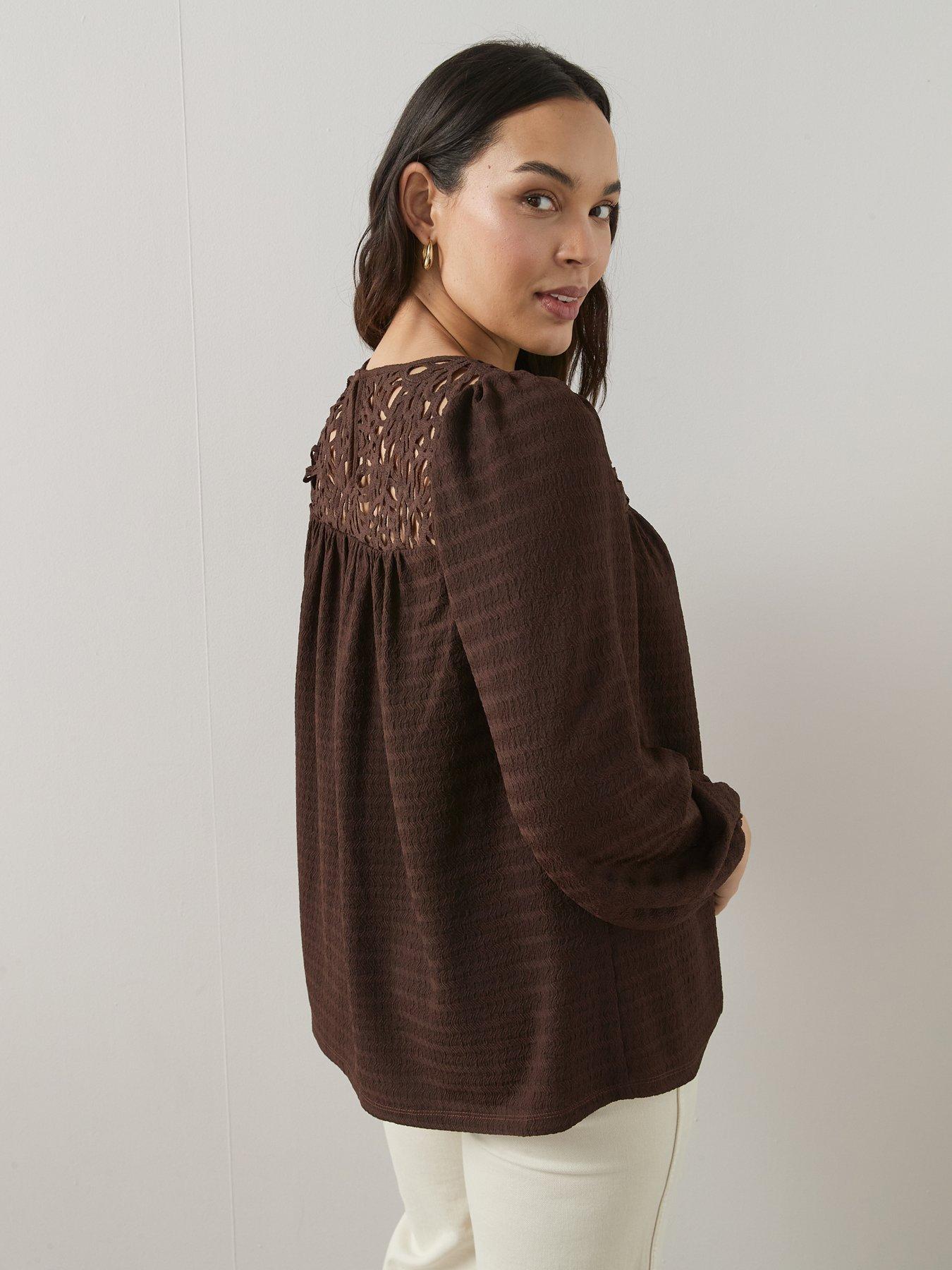 Image 2 of 6 of The Very Collection Curve Crochet Yoke Crinkle Top