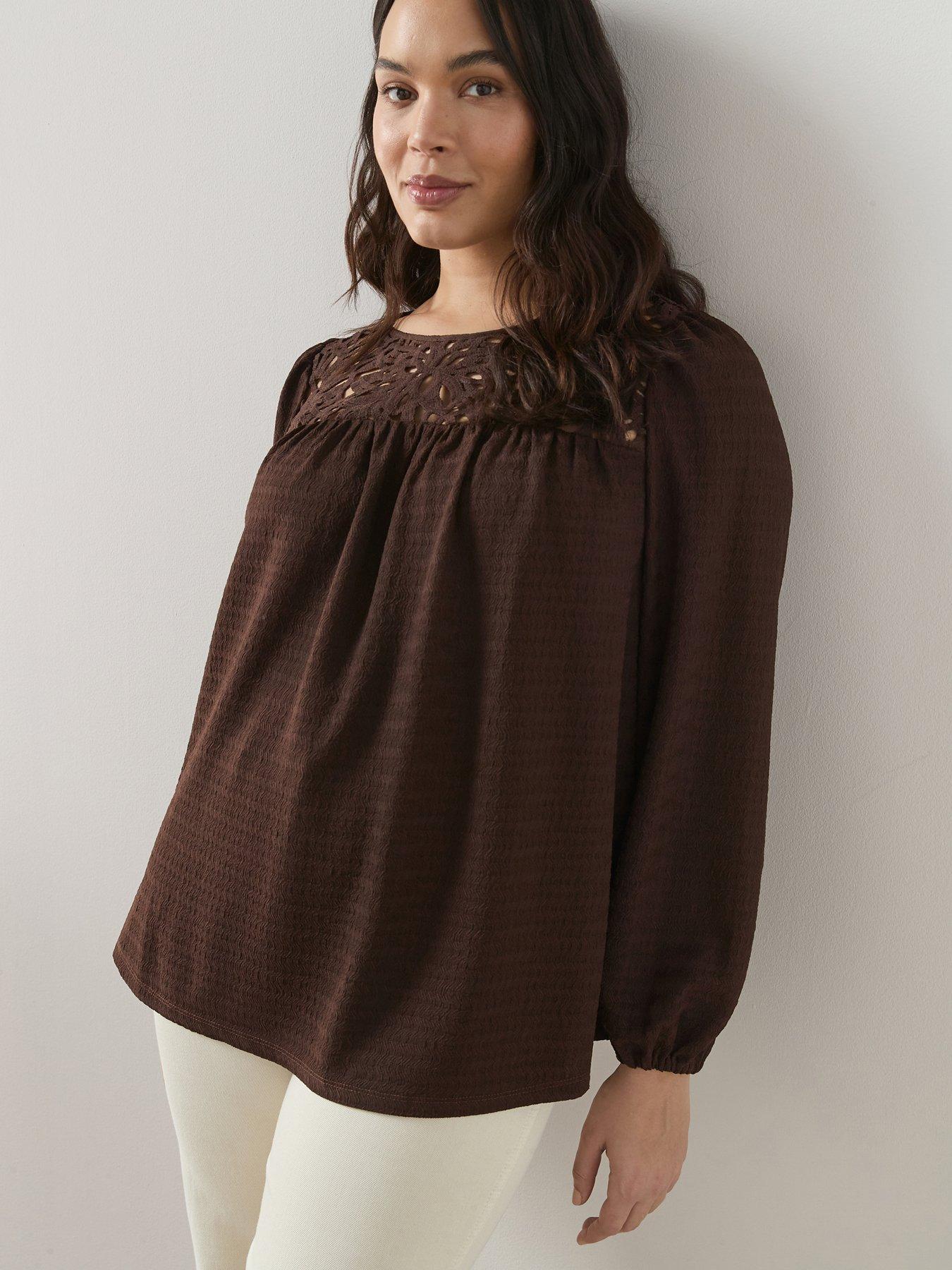 Image 3 of 6 of The Very Collection Curve Crochet Yoke Crinkle Top