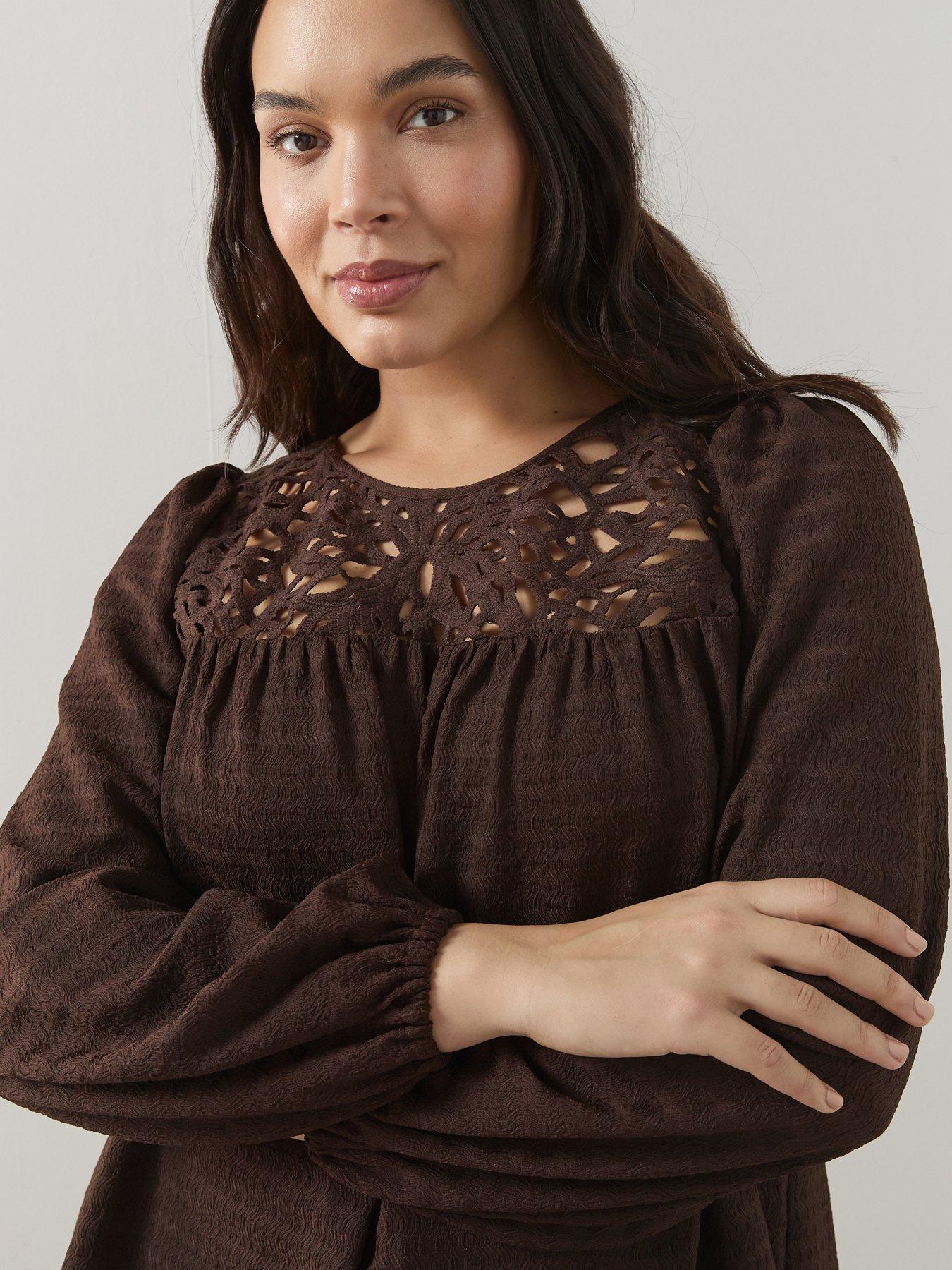 Image 4 of 6 of The Very Collection Curve Crochet Yoke Crinkle Top