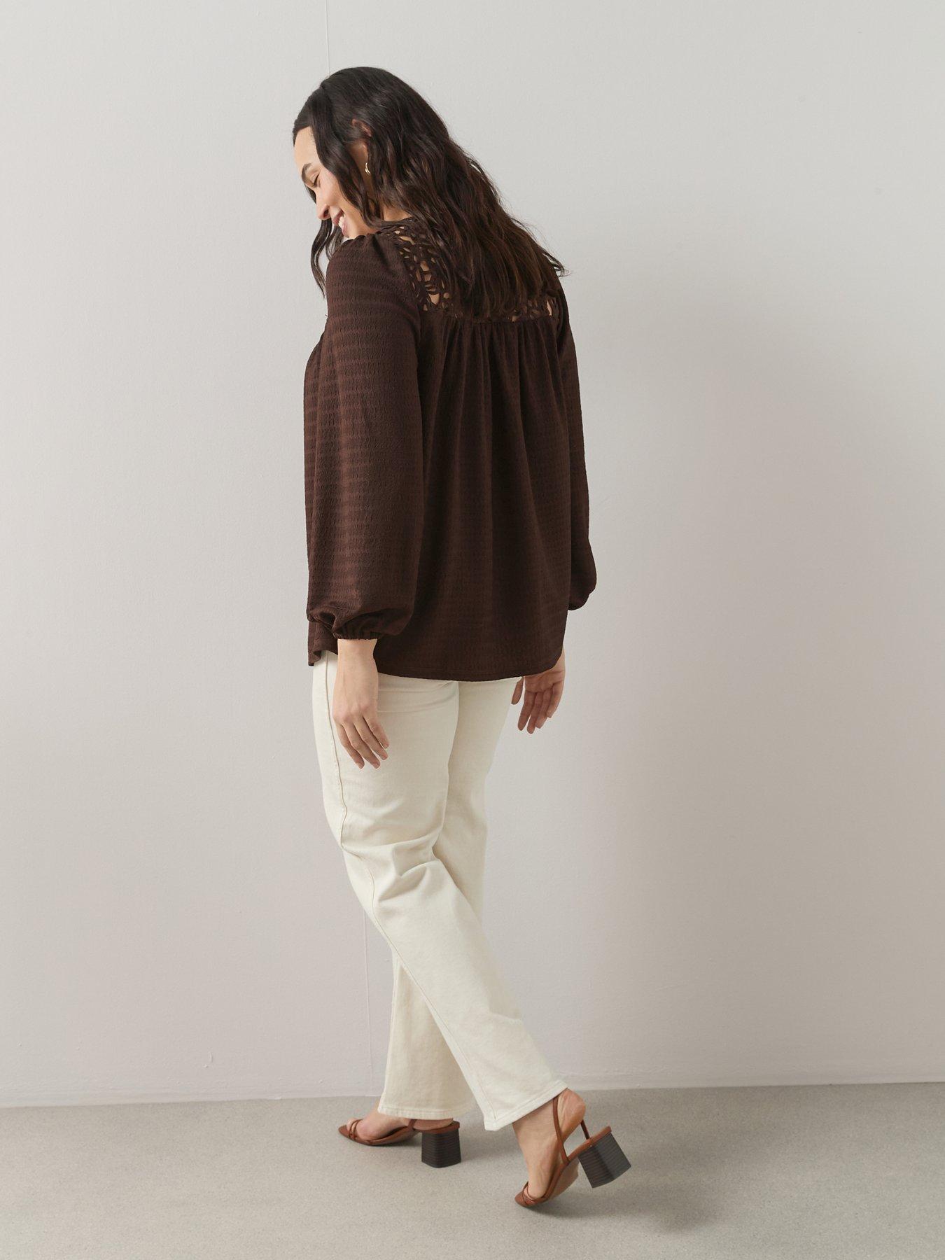 Image 5 of 6 of The Very Collection Curve Crochet Yoke Crinkle Top