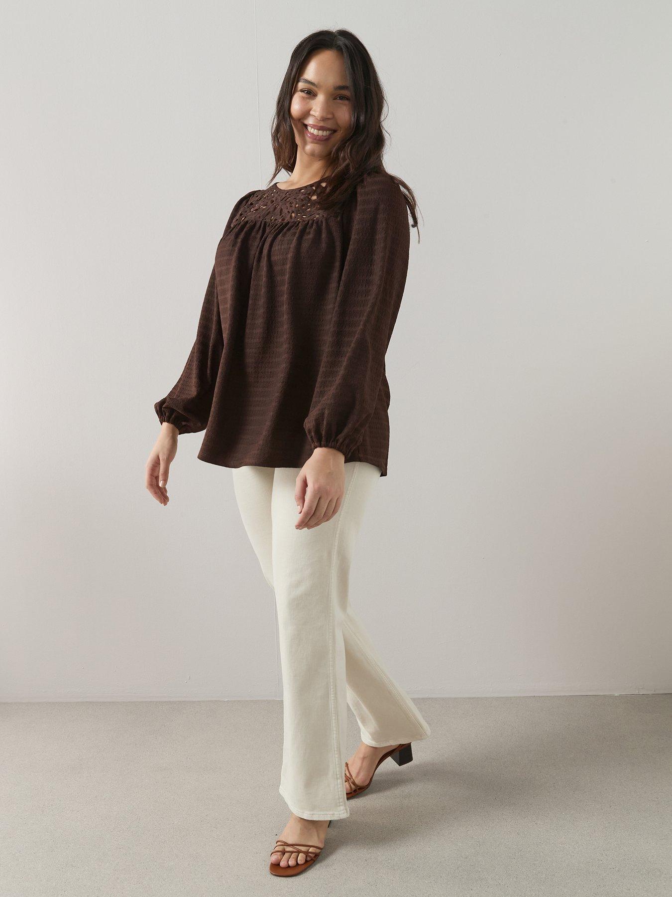 Image 6 of 6 of The Very Collection Curve Crochet Yoke Crinkle Top