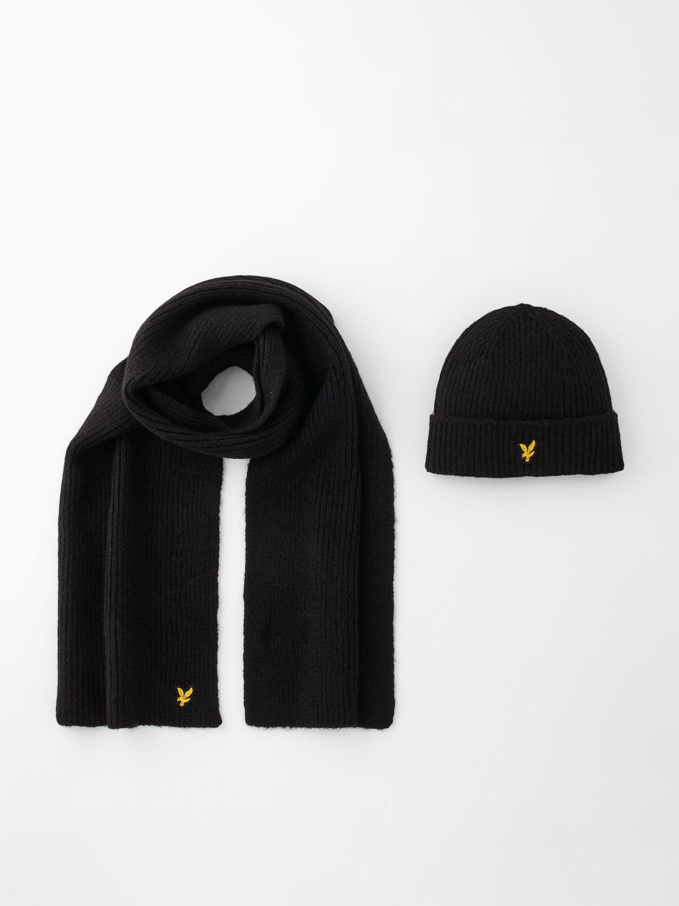 lyle-scott-brushed-scarf-and-beanie-set-black