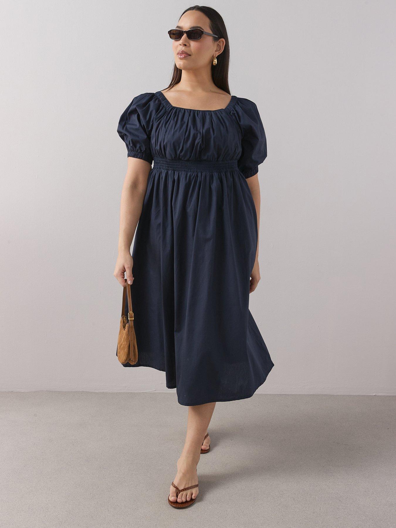 The Very Collection Curve Shirred Waist Short Sleeve Midi Dress