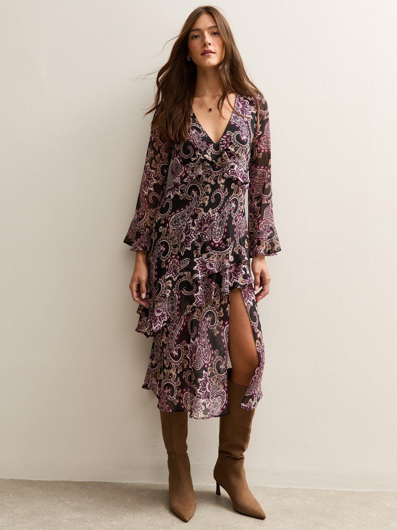 New Look Black Paisley Print Chiffon Midi Dress