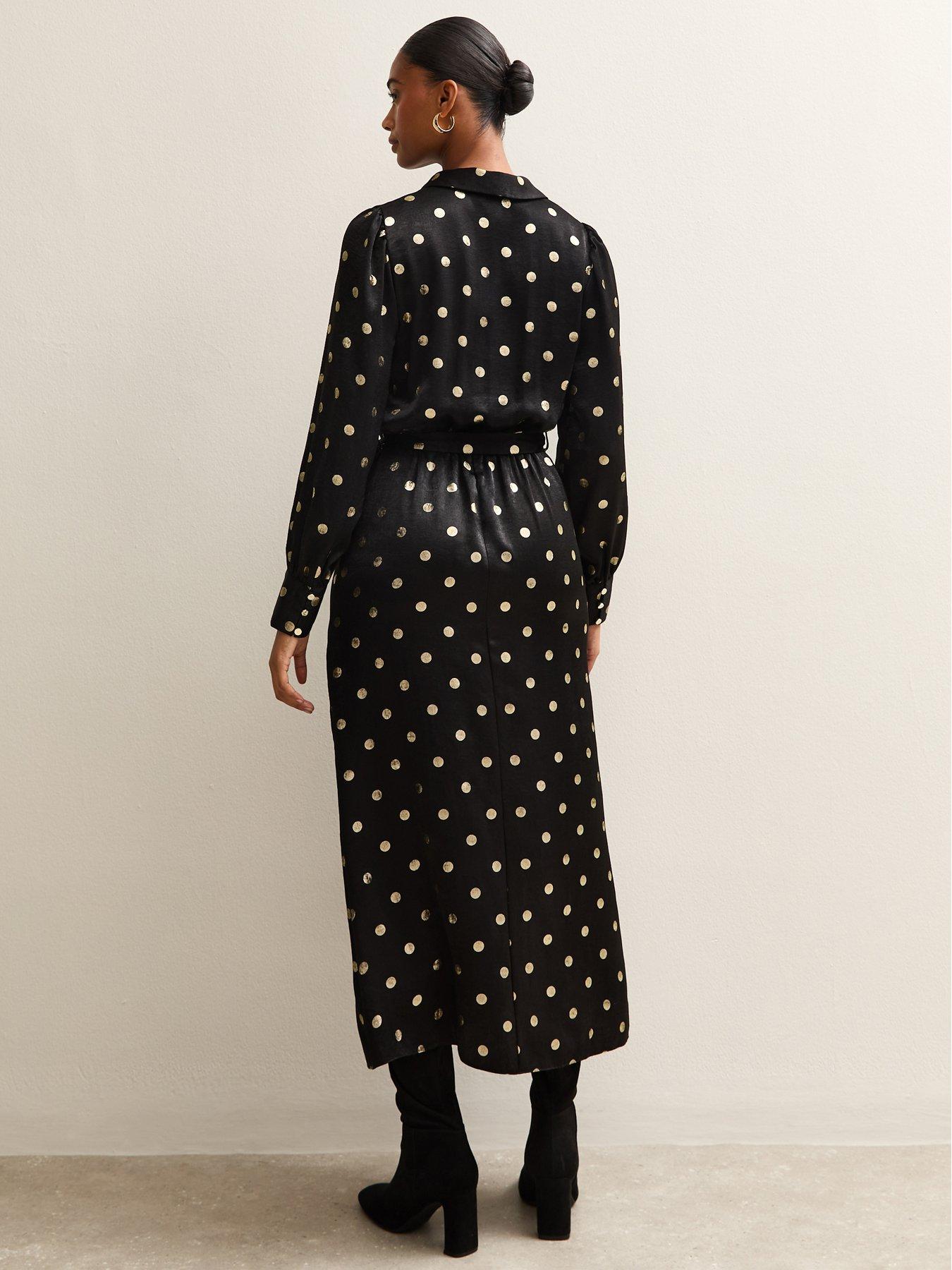 Image 2 of 5 of New Look Selena Spot Satin Wrap Midi - Black