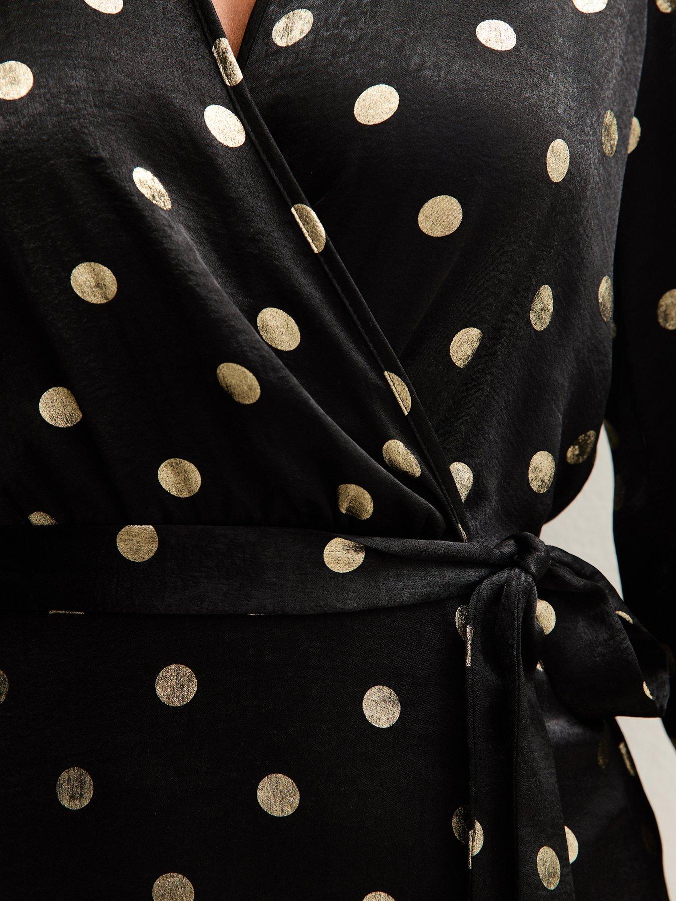 Image 5 of 5 of New Look Selena Spot Satin Wrap Midi - Black