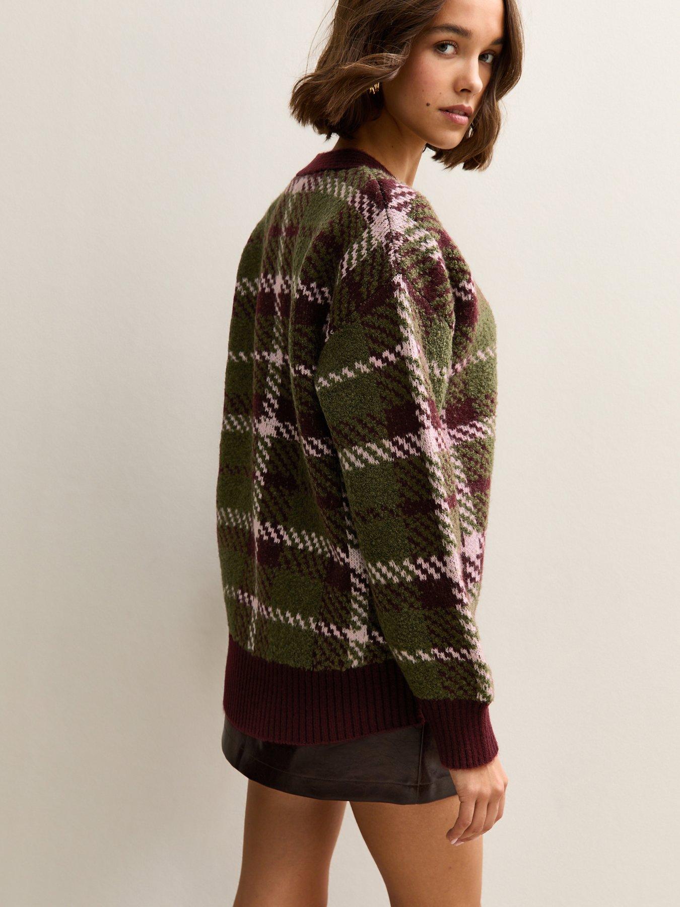 new-look-check-pattern-knitted-boyfriend-cardigan-greenstillFront