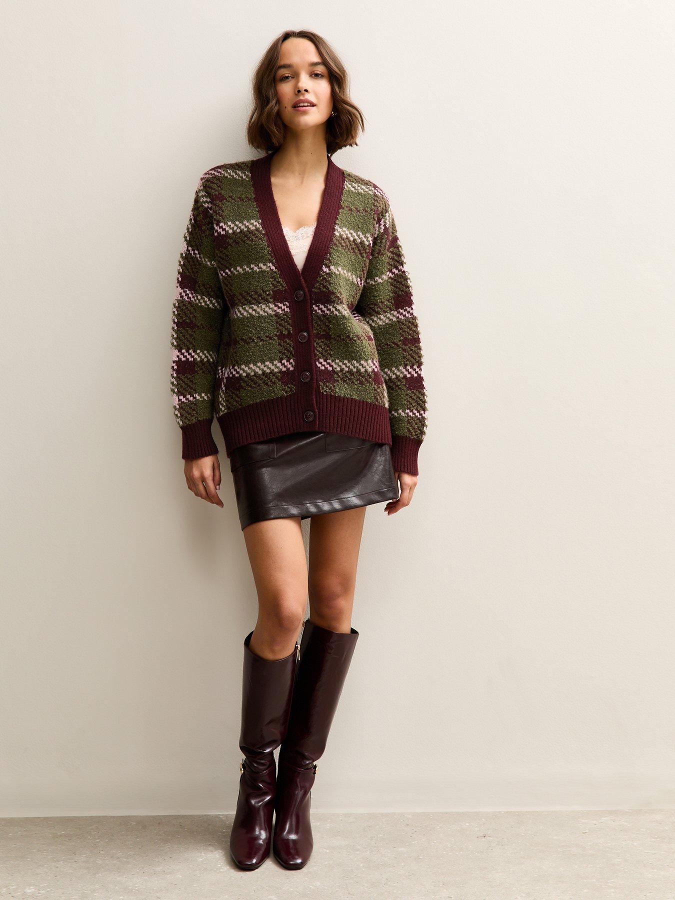 new-look-check-pattern-knitted-boyfriend-cardigan-greenoutfit
