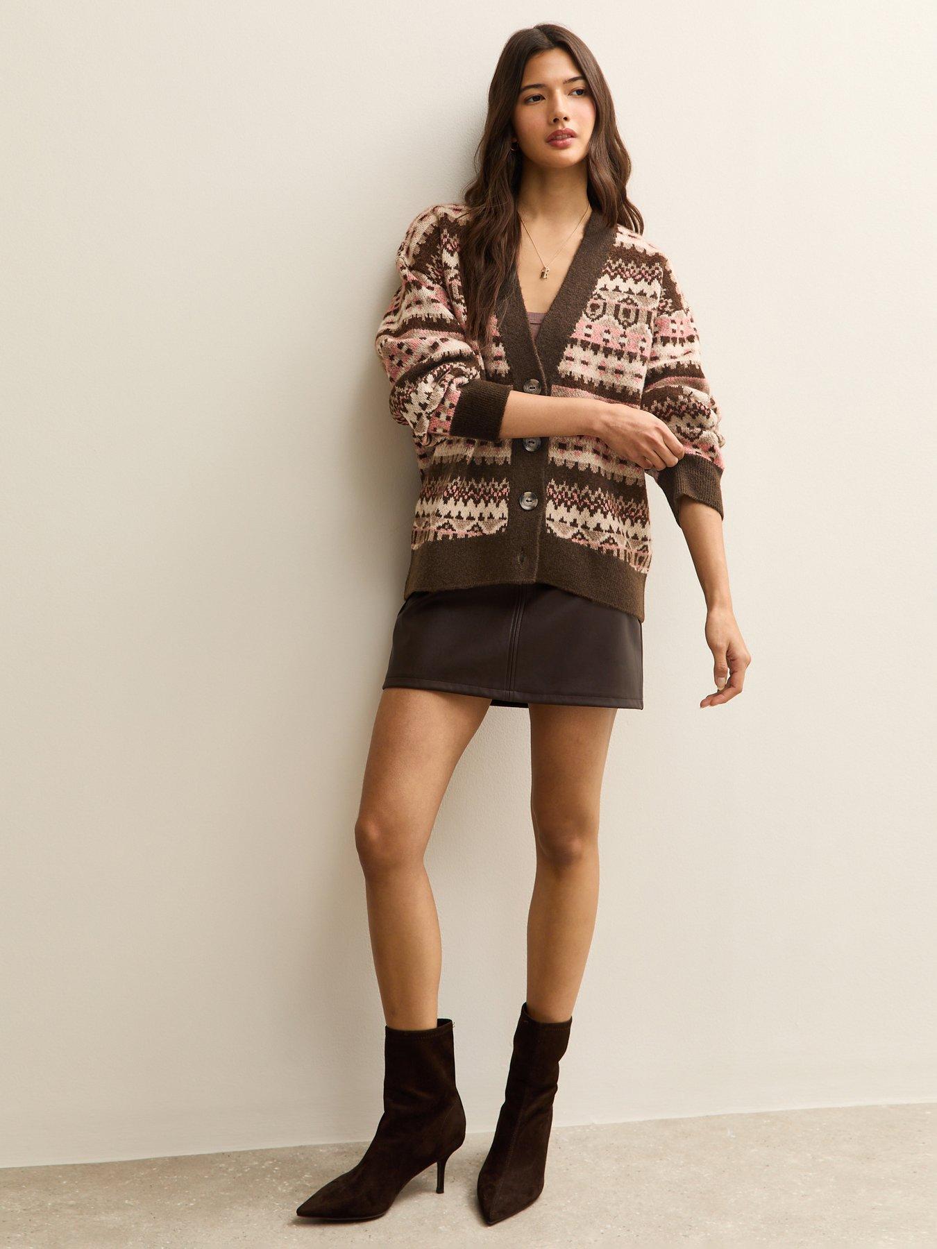 Image 3 of 5 of New Look Brown Fairisle V-Neck Cardigan - Pink