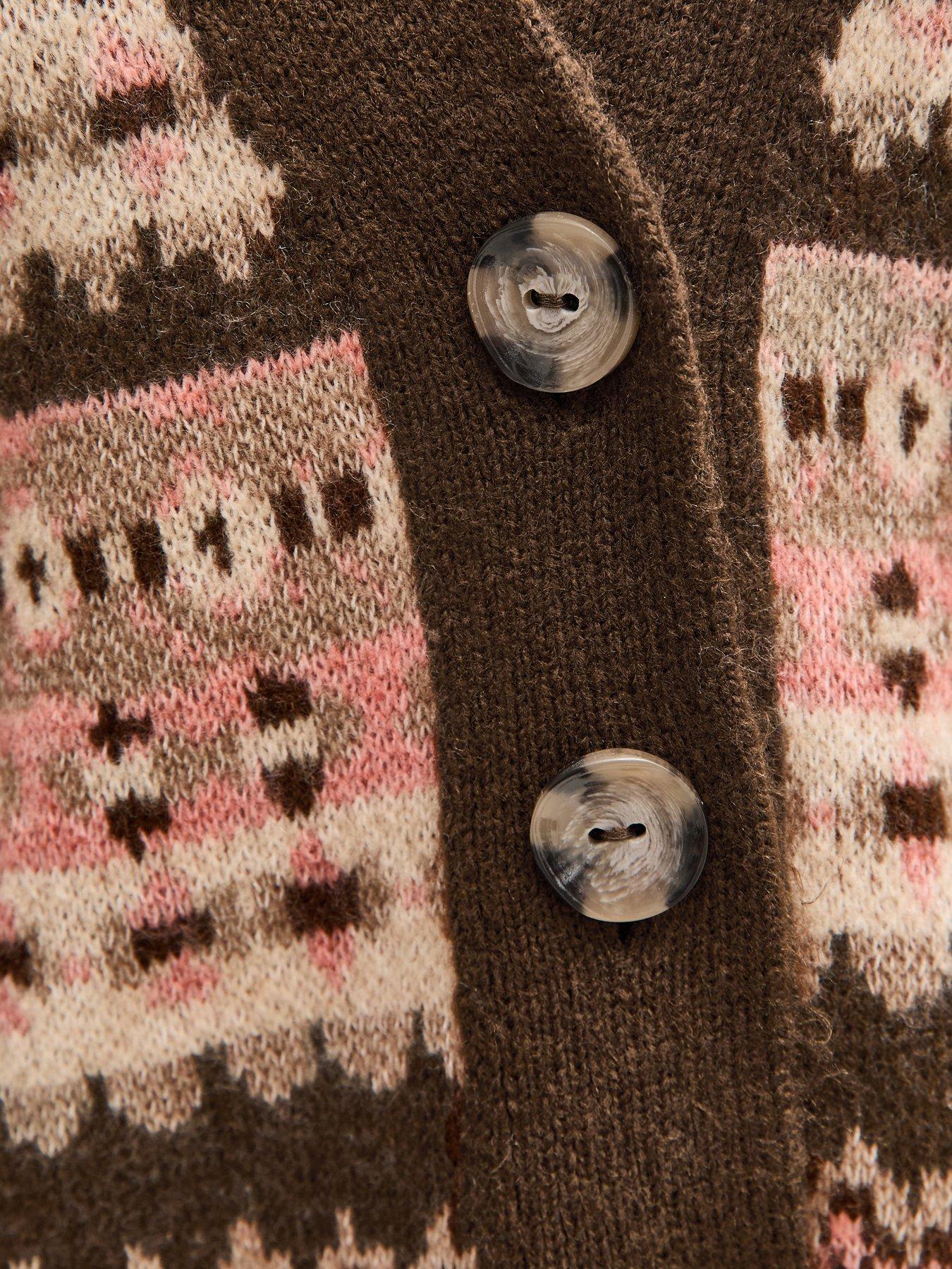 Image 5 of 5 of New Look Brown Fairisle V-Neck Cardigan - Pink